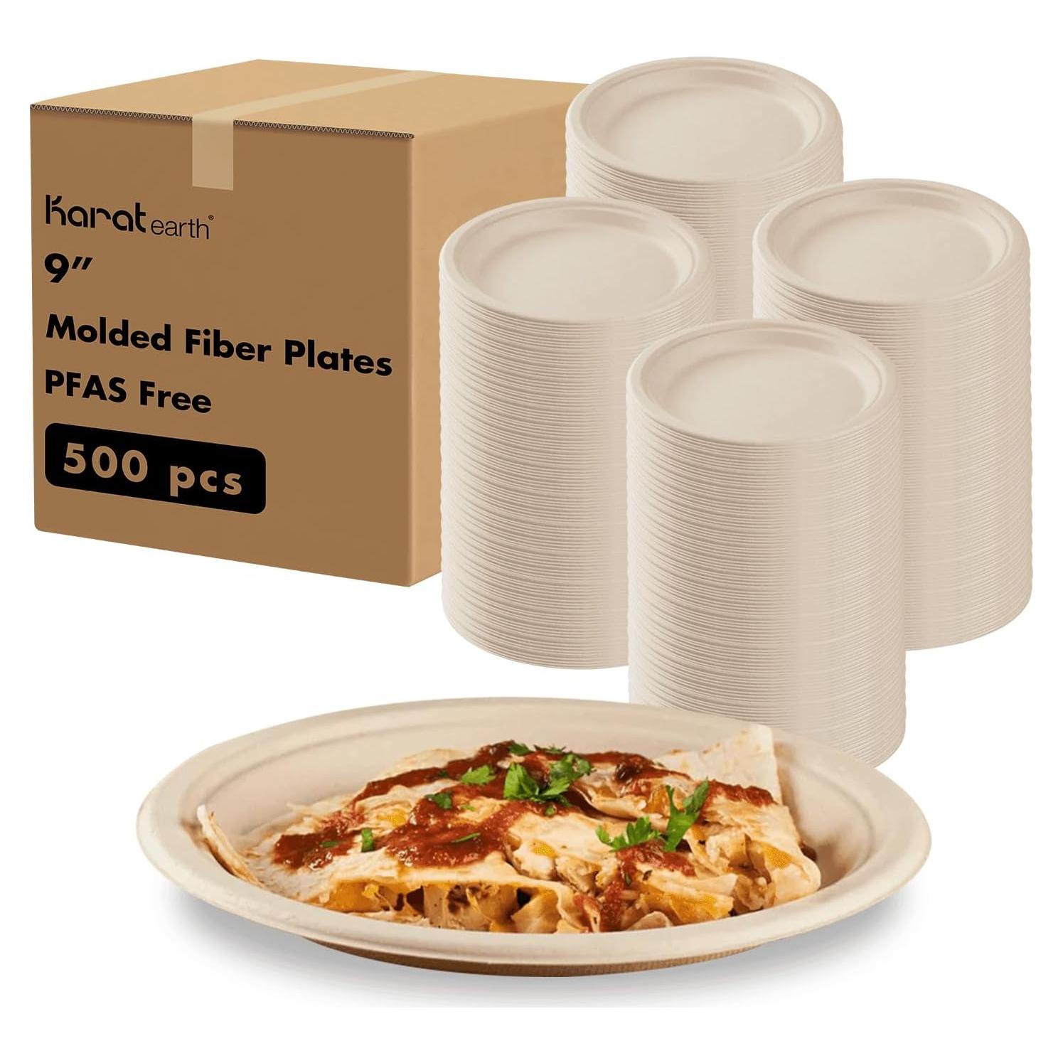 Platos de Papel Compostables KARAT EARTH 9" (Paquete 500)