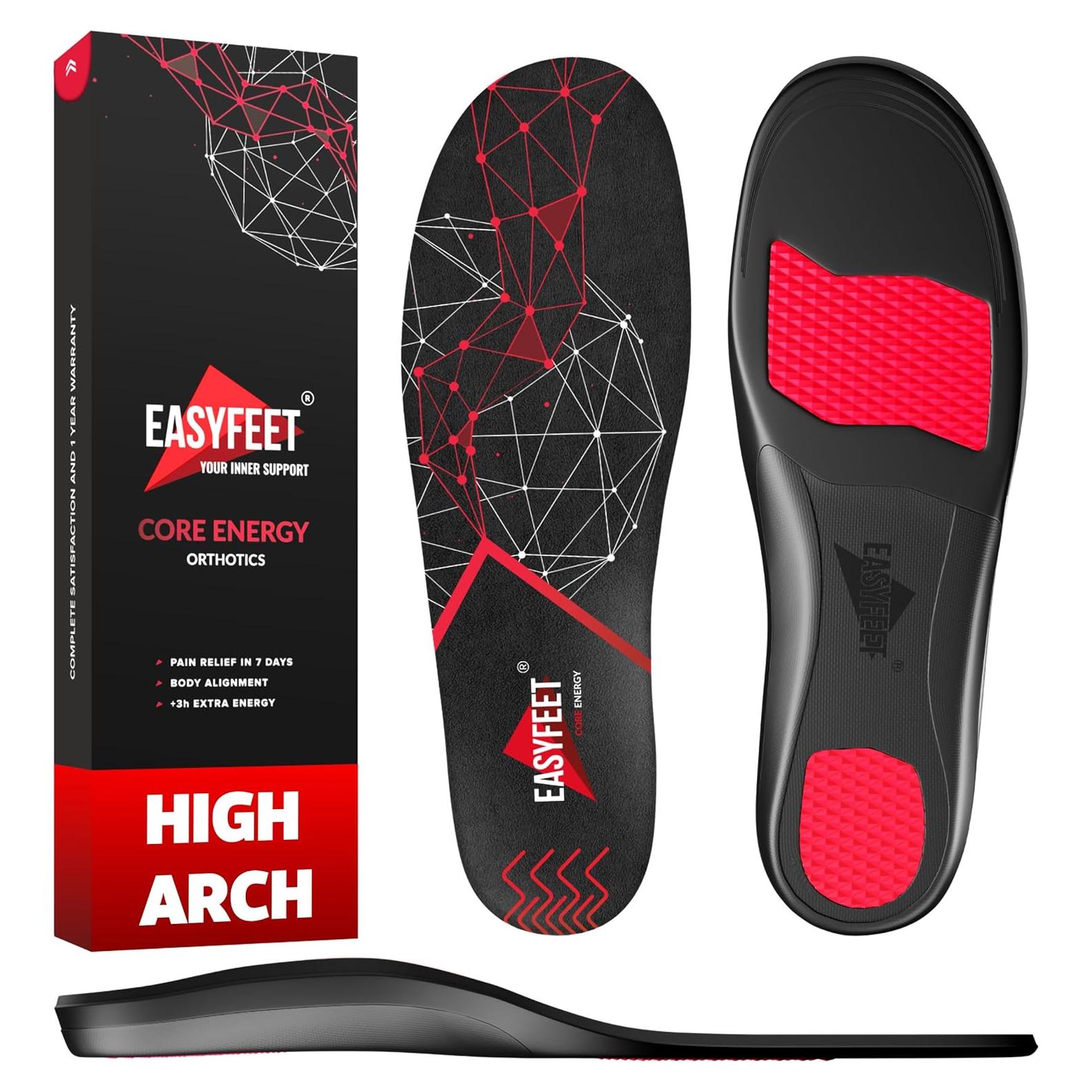 Plantillas Ortopédicas EASYFEET para Alivio de Fascitis Plantar - Soporte Arco Alto Unisex