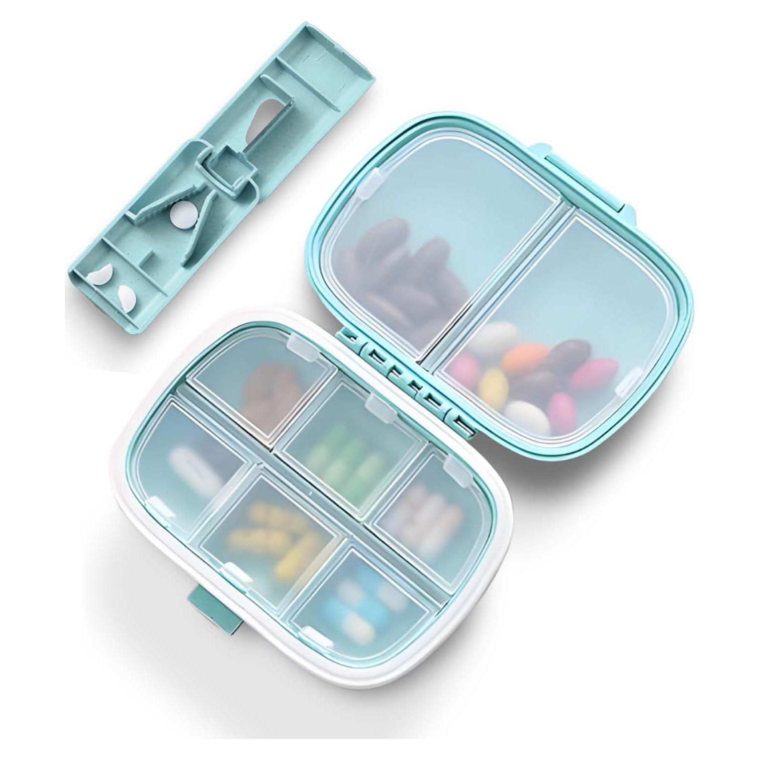 Organizador de Pastillas Votena Azul con Cortador y Etiquetas