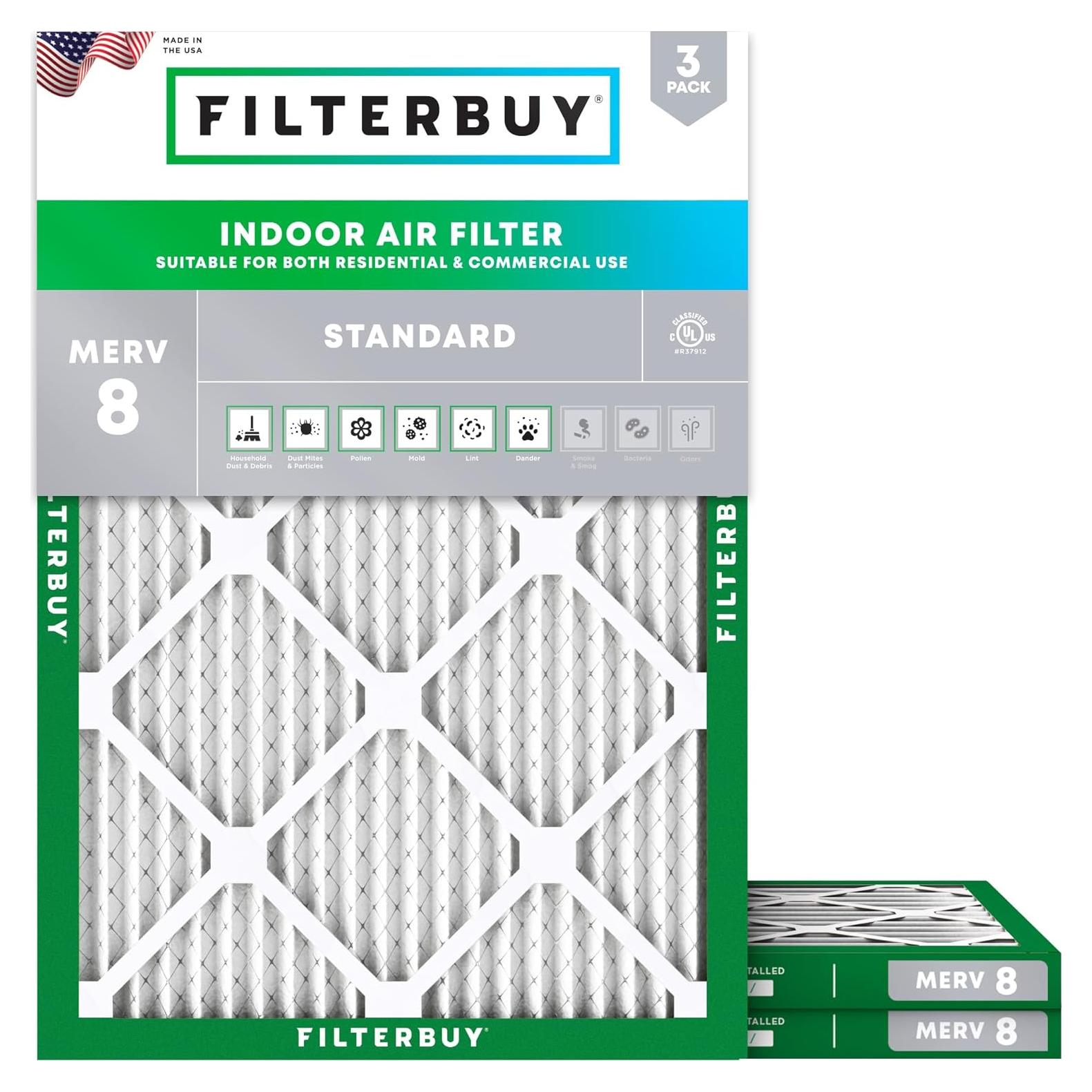 Filtro de aire Filterbuy 8x14x1 MERV 8 - Paquete de 3