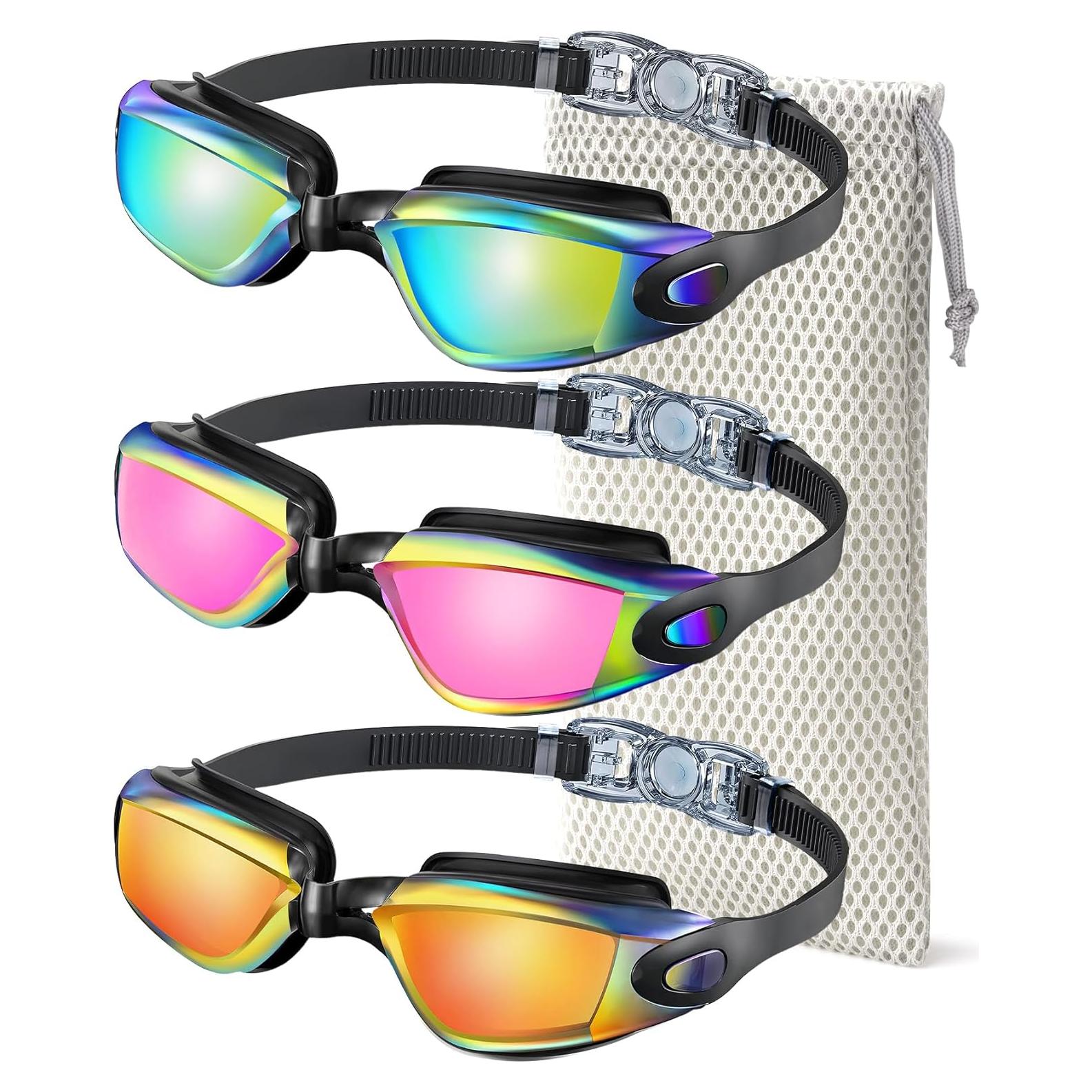 Gafas de natación NSSIW para adultos - Antiempañamiento UV400 - Paquete de 3