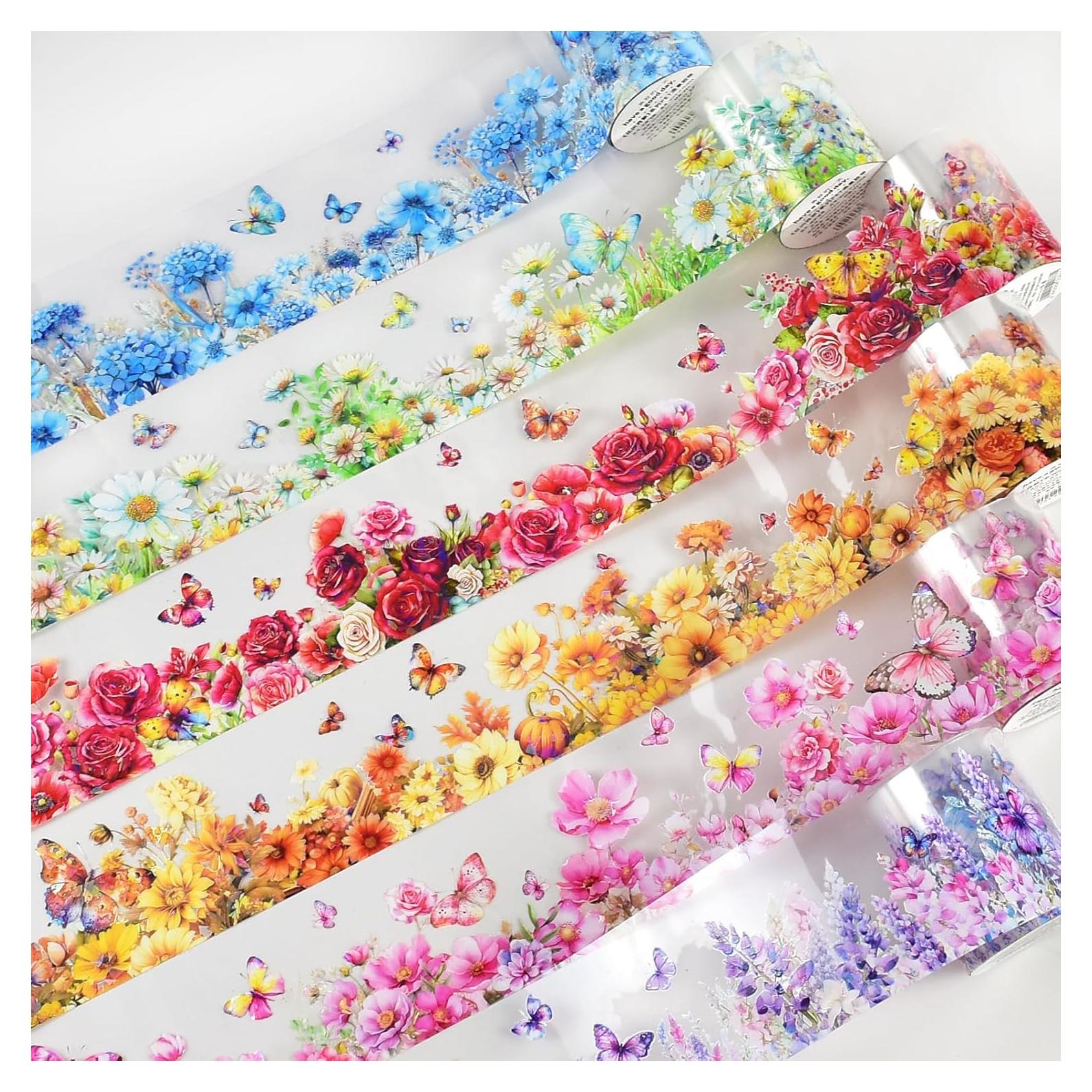 6 Rollos de Cinta Washi DAPUTOU 50mm Flores Transparentes