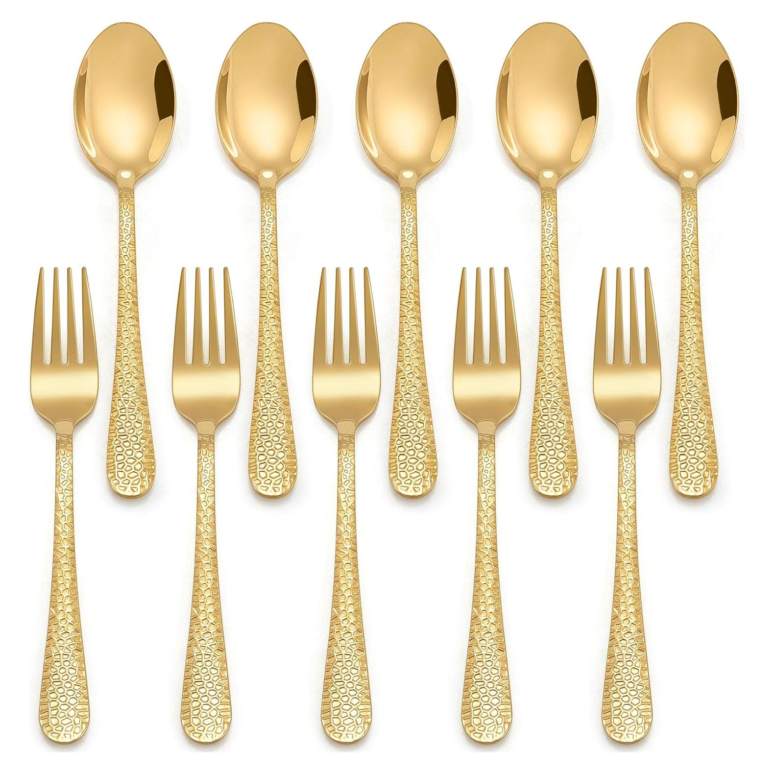 Juego de Cubiertos para Niños E-far 10 Piezas Acero Inoxidable Dorado