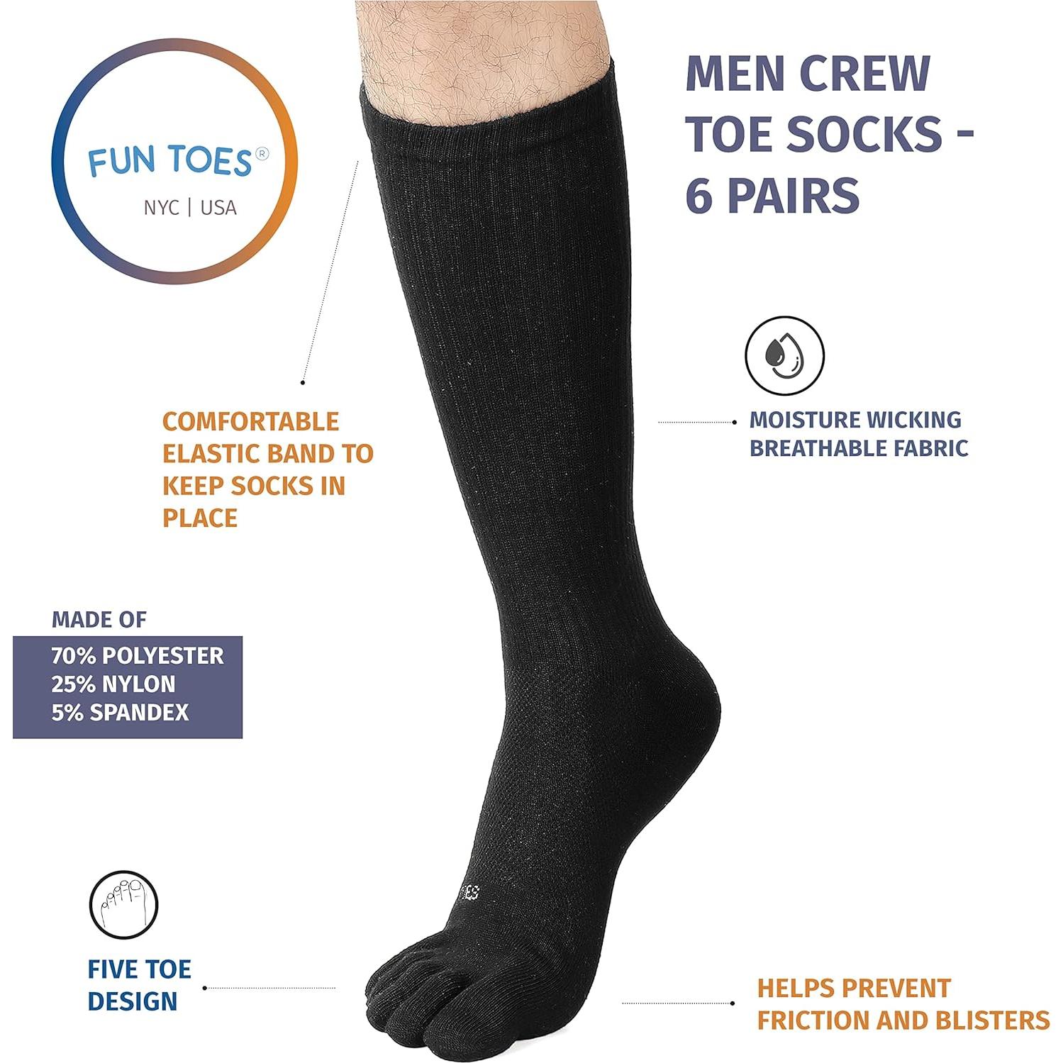 Calcetines de Crew Transpirables FUN TOES para Hombre - Paquete de 6 Pares