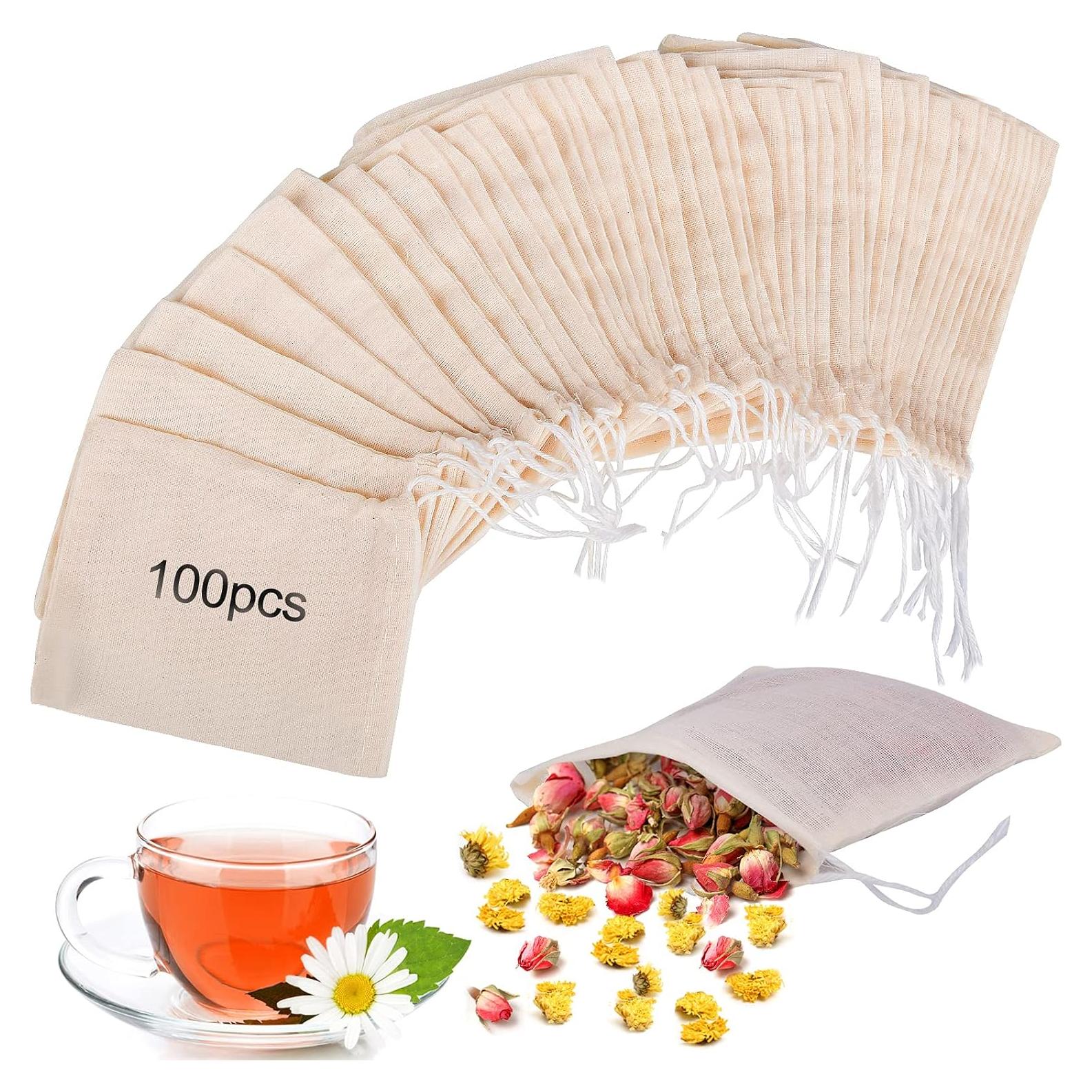 100 Bolsas de Filtro de Té Reutilizables ElvesHome 3x4"