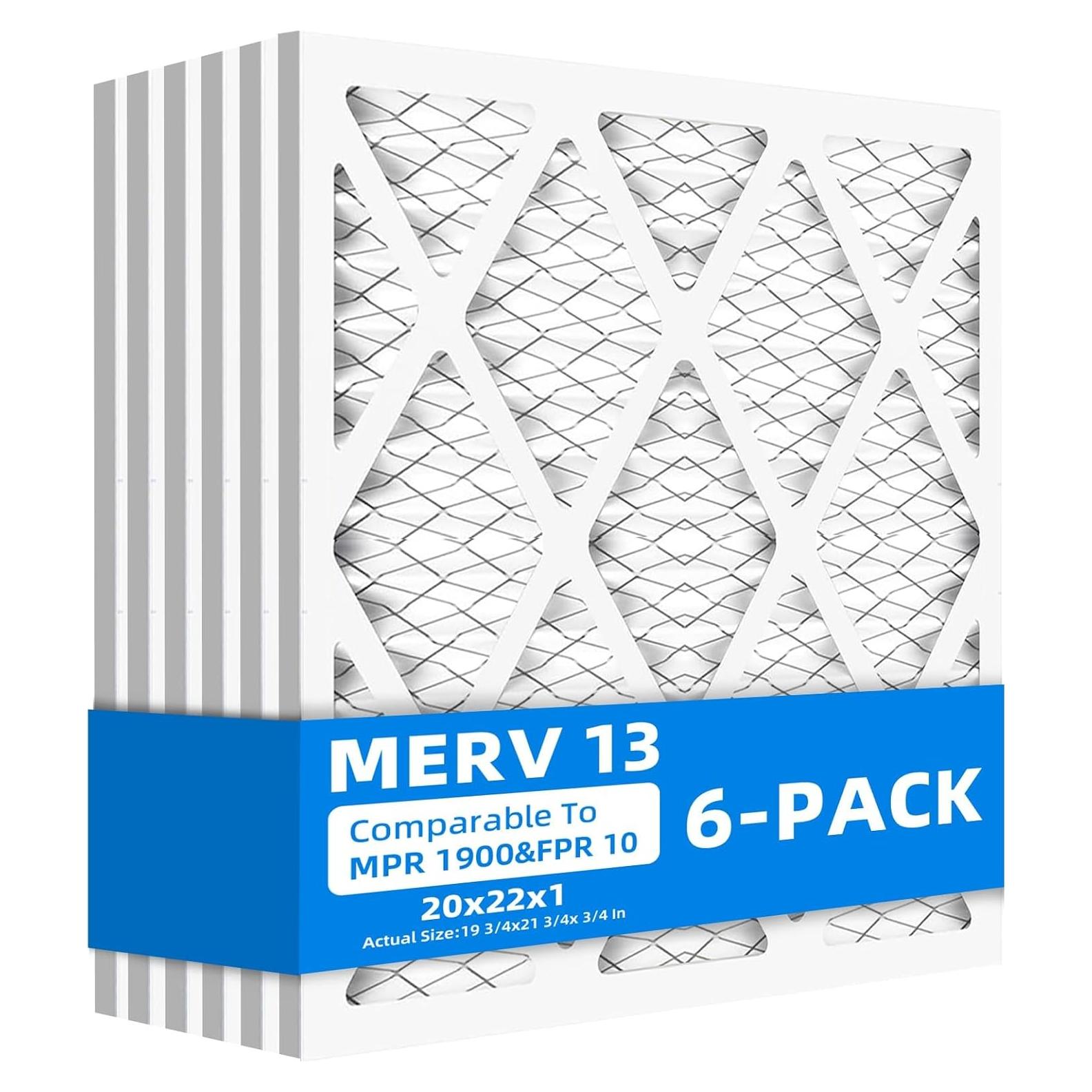 Paquete de 6 Filtros de Aire Chenzhit 20x22x1 MERV 13