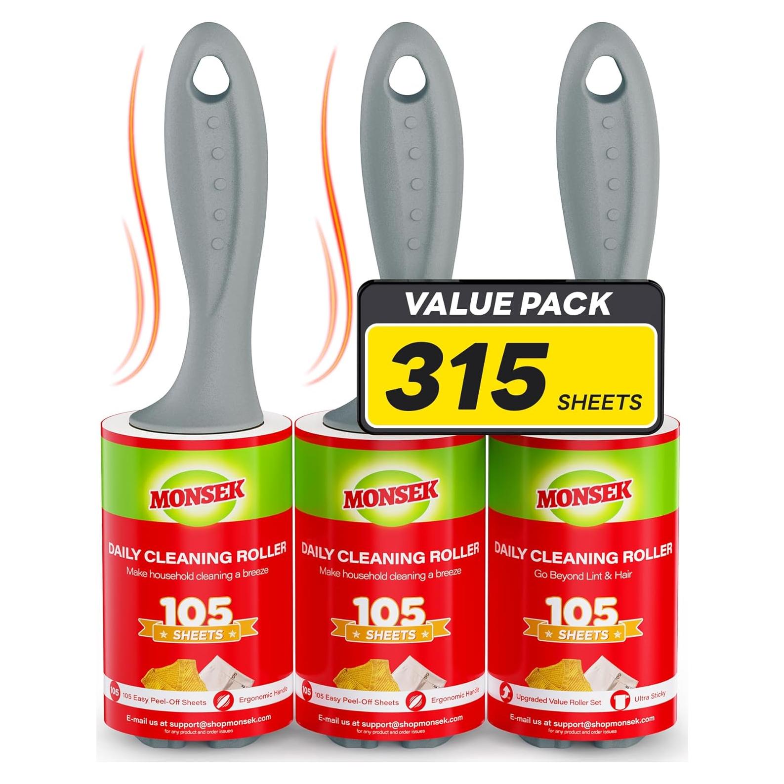 Rodillo Adhesivo Extra Pegajoso MONSEK 315 Hojas 3 Mangos