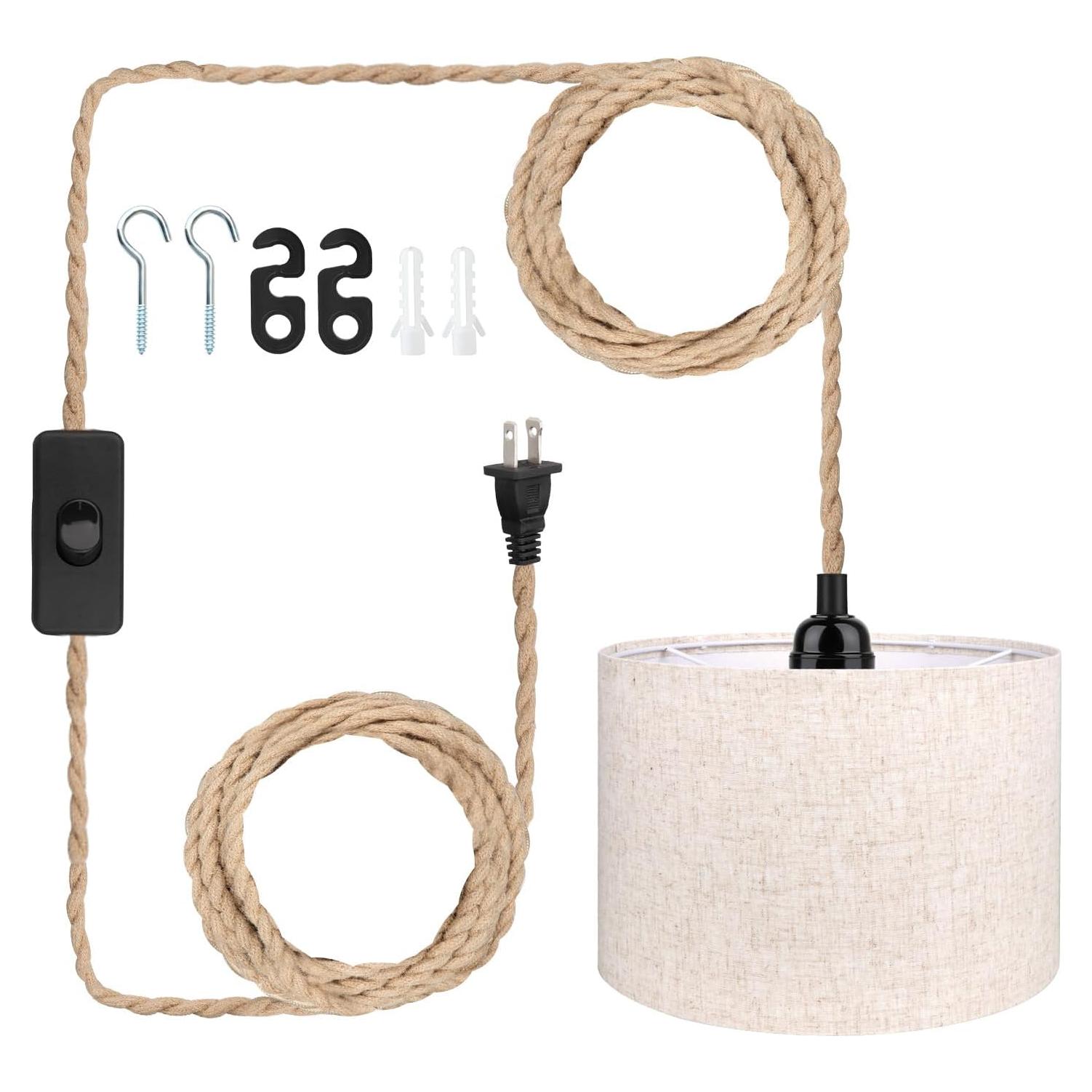 Lámpara Colgante Zevnico 5m con Pantalla de Lino Beige