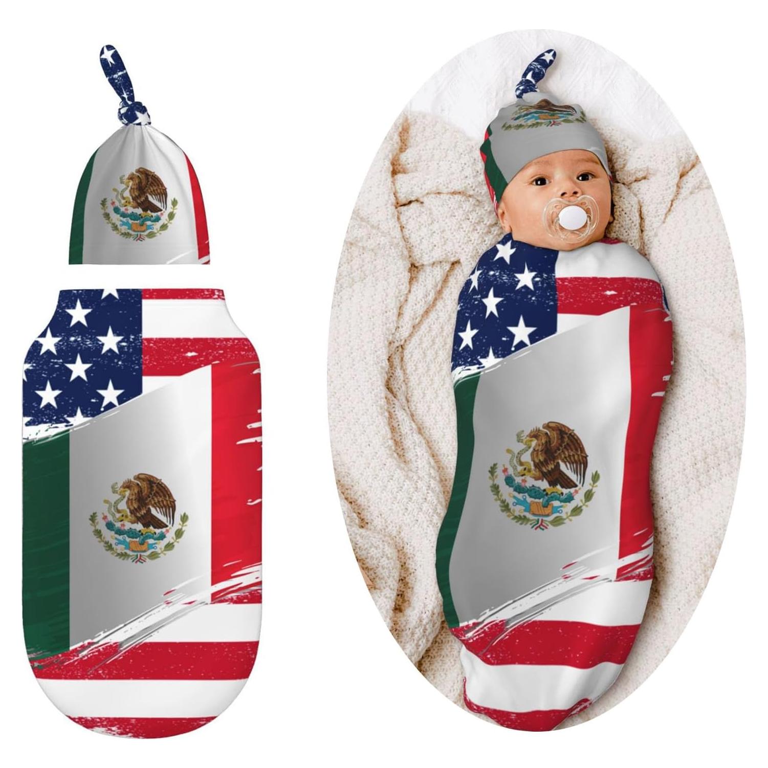 Manta de Arrullo Figtihw Bandera Americana y Mexicana 29x53 cm