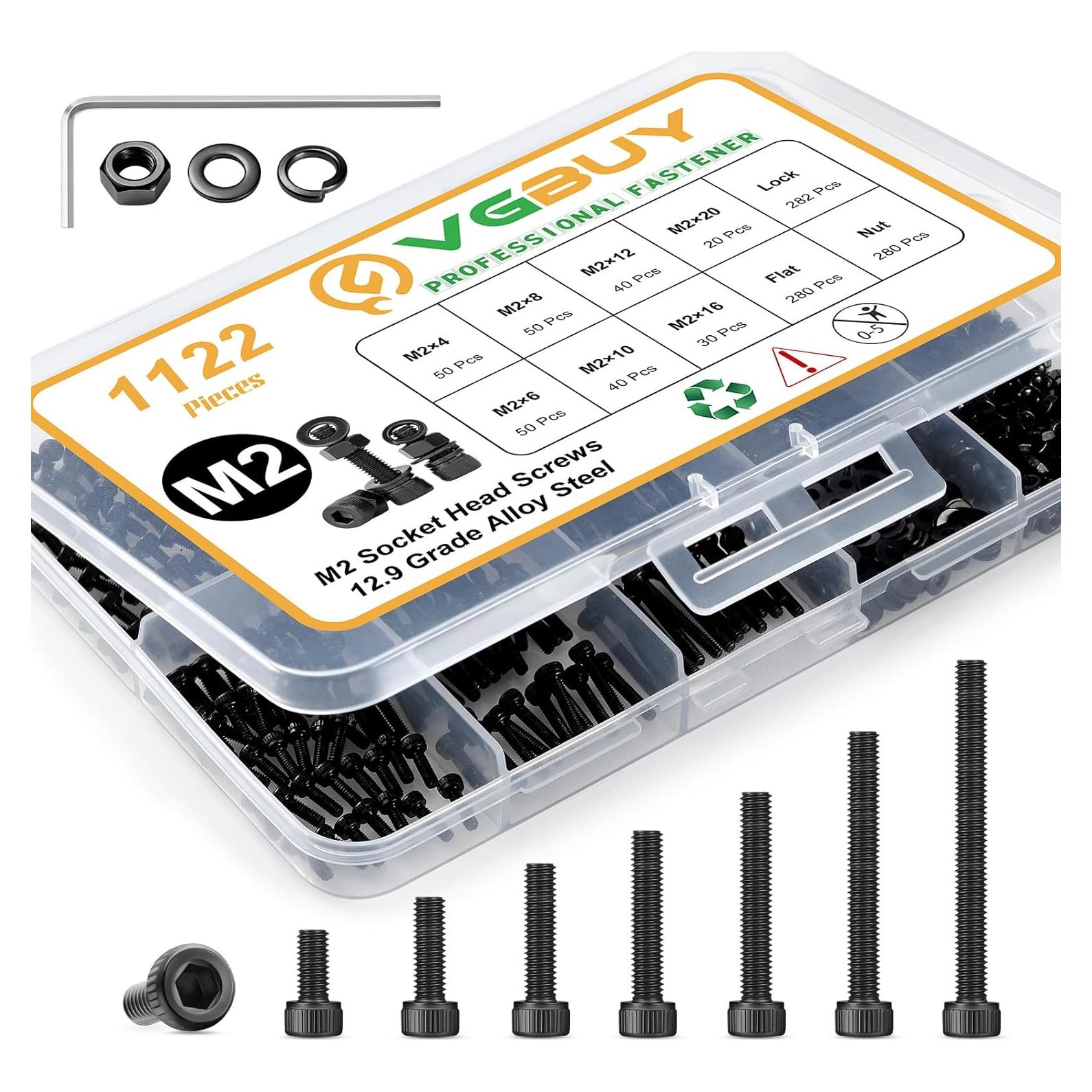 Kit de Tornillos M2 VGBUY 1122 Piezas Acero 12.9 Hexagonal