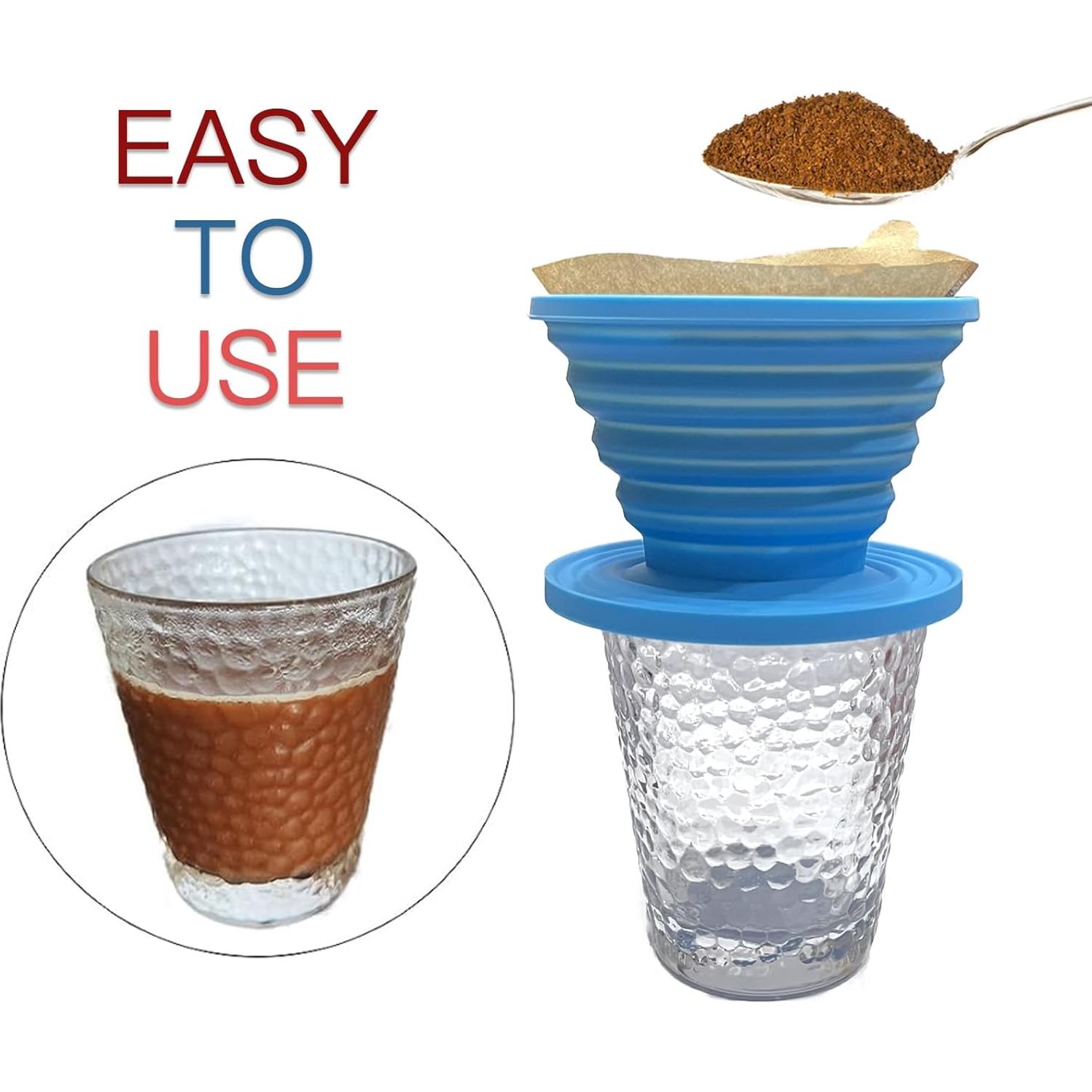 Goteador de Café Plegable Joyangy de Silicona Azul con 5 Filtros