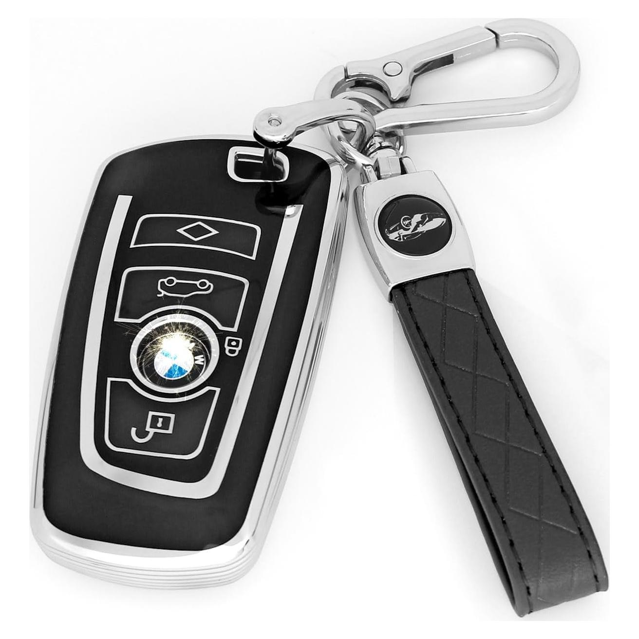 Funda de Llave TPU BMW Tipo A + Llavero Piel Negra