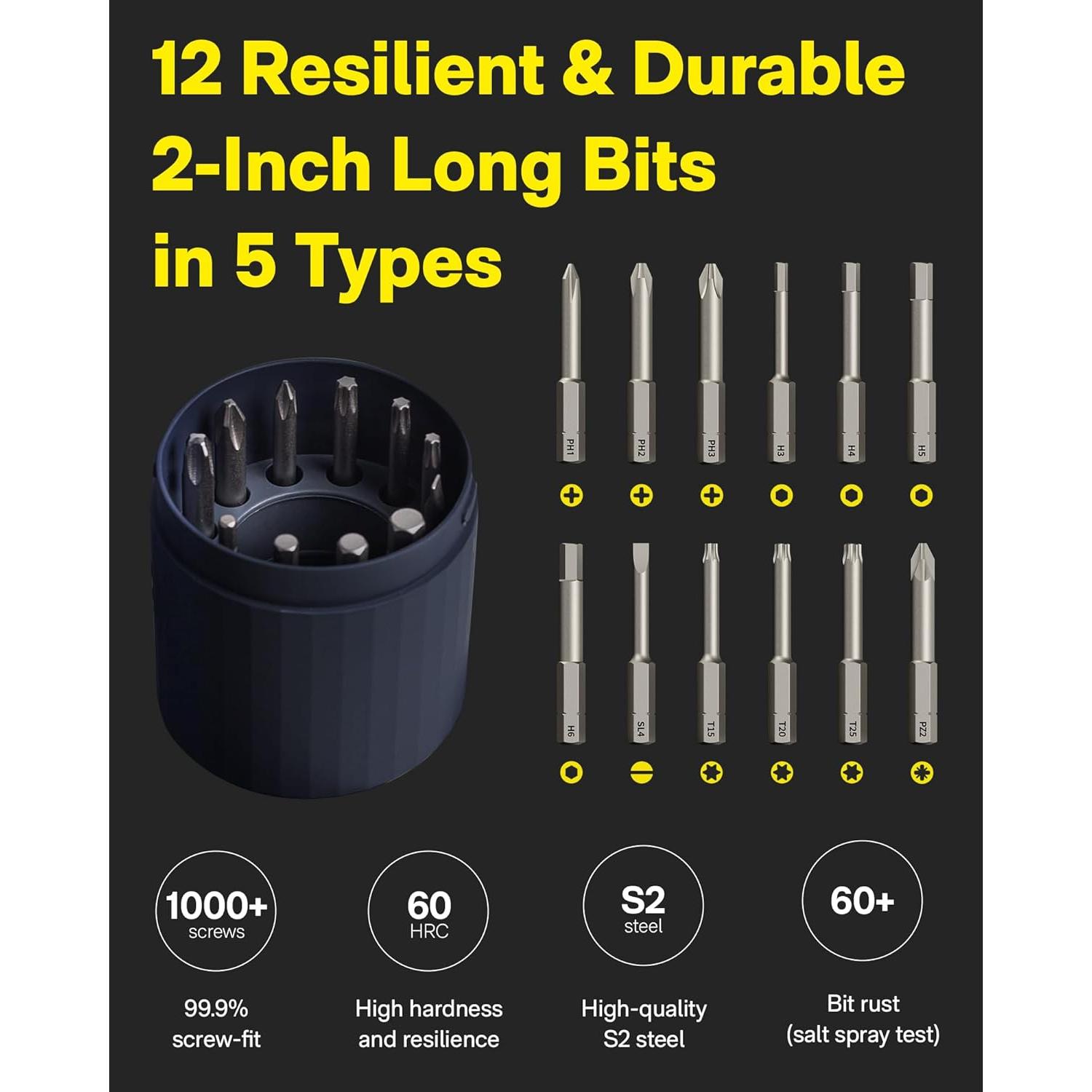 Destornillador Eléctrico HOTO 3.6V Inalámbrico con 12 Puntas