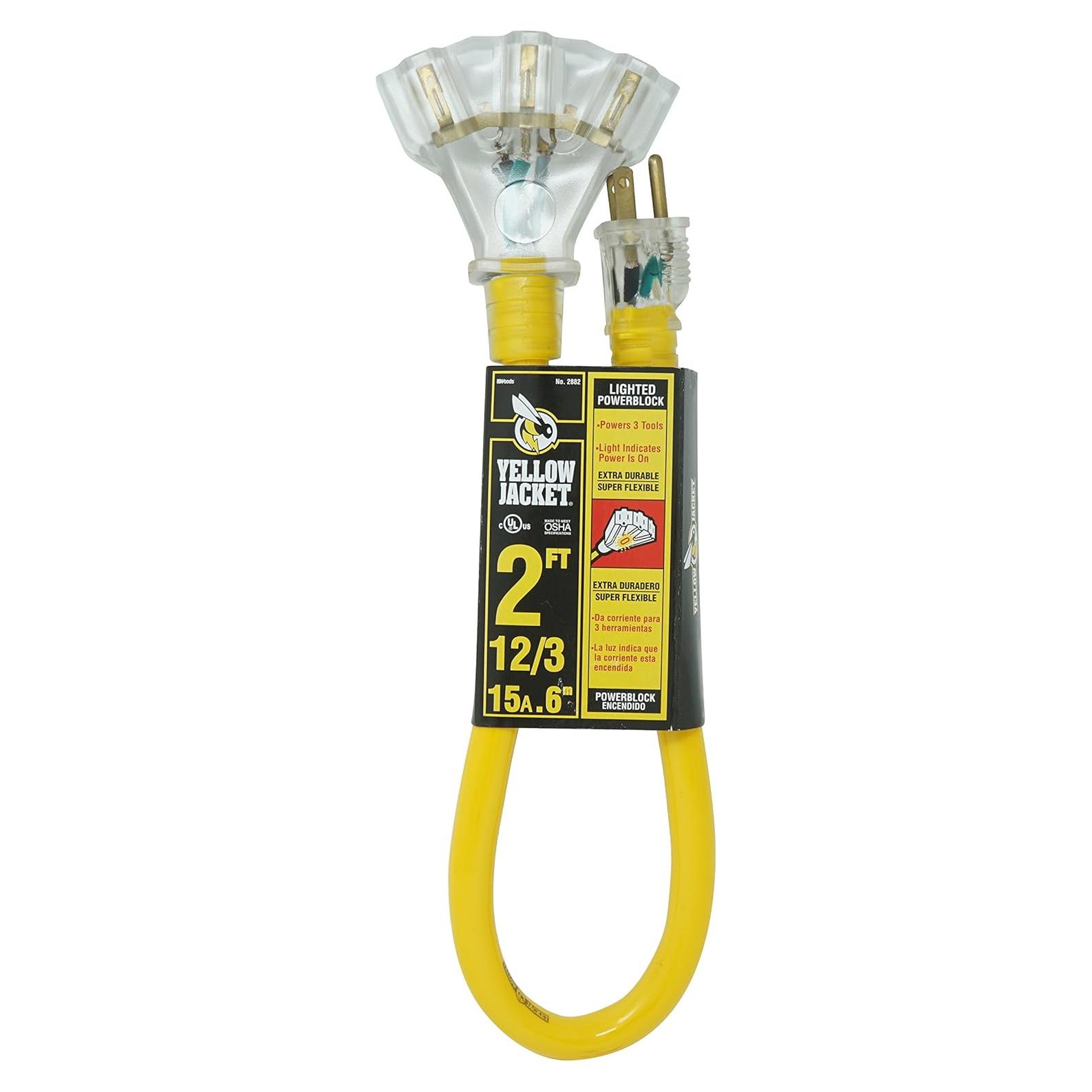 Cable de Extensión Chaqueta Amarilla 2882 12/3 15A 2 Pies