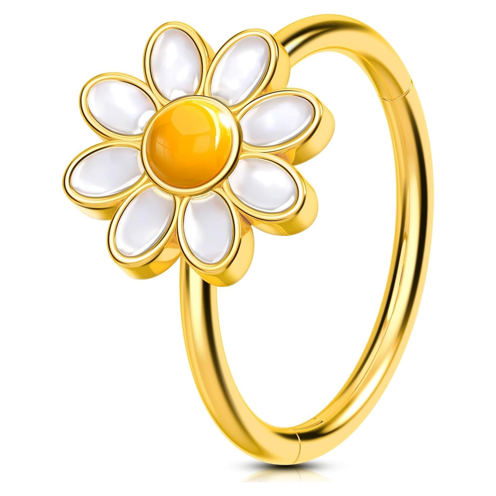 Anillo de Nariz OUFER 20G Oro Diseño Margarita 8mm Acero 316L