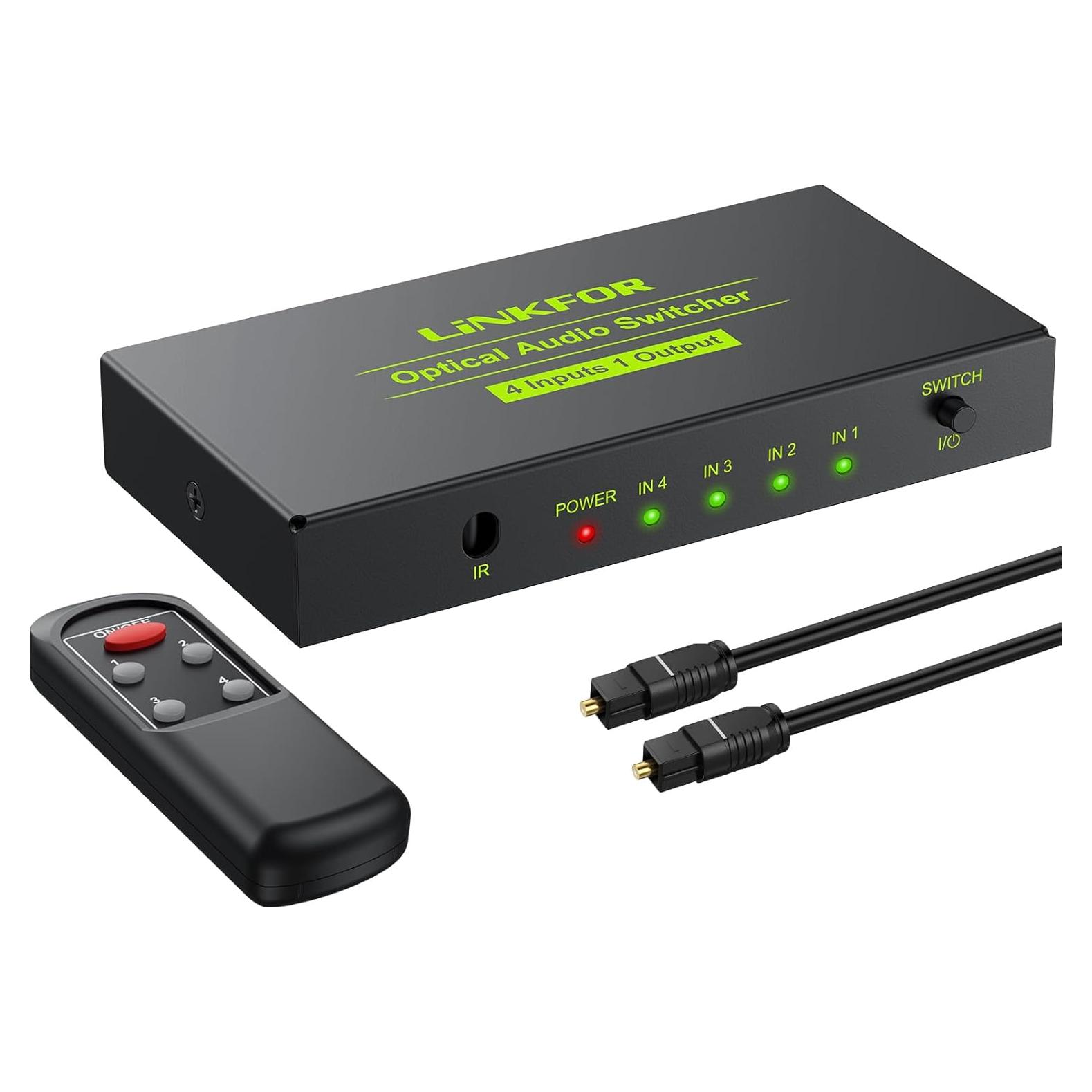 Interruptor Óptico Digital 4x1 LiNKFOR con Control Remoto