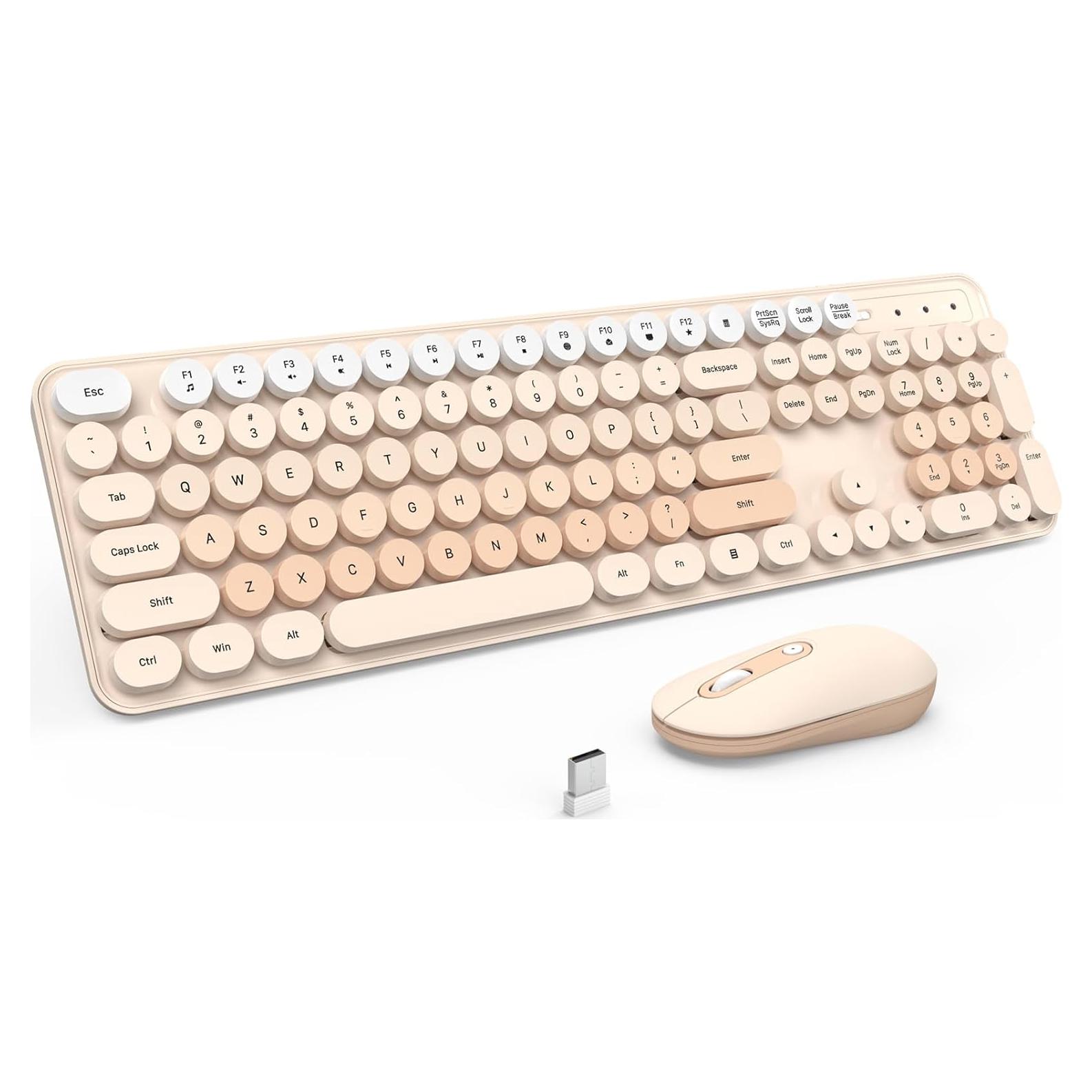 Combo Teclado y Ratón Inalámbricos LIZRROT Beige Silencioso