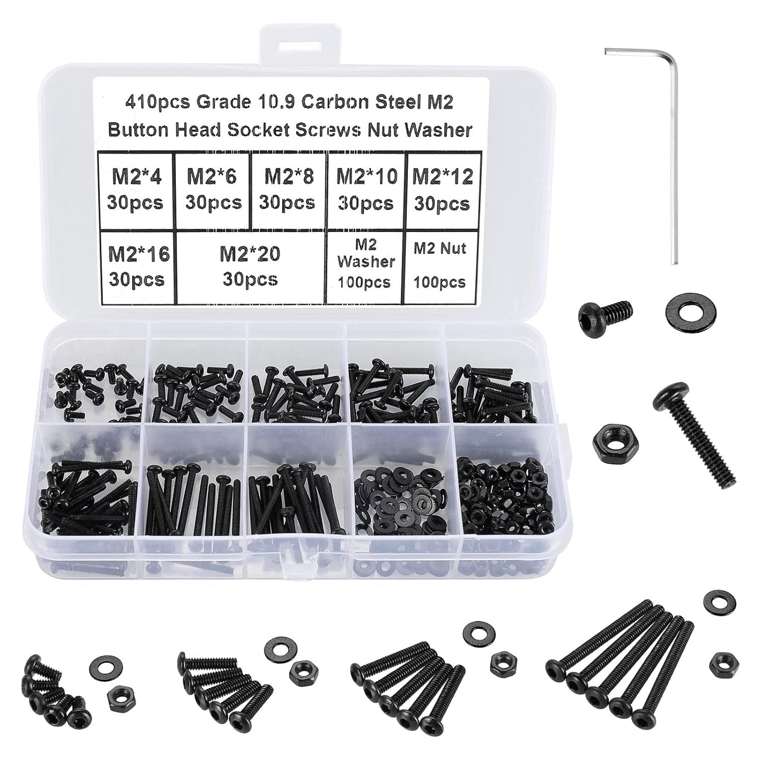 Kit 410 Piezas Tornillos Cabeza Hexagonal M2 Acero 10.9