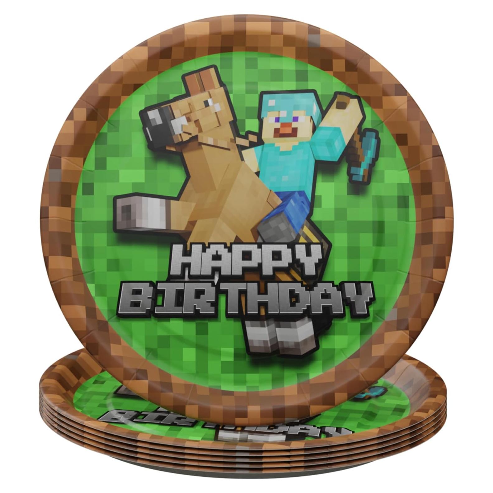 Platos de Cena Desechables Pixel Miner Blue Orchards - 20 Unidades