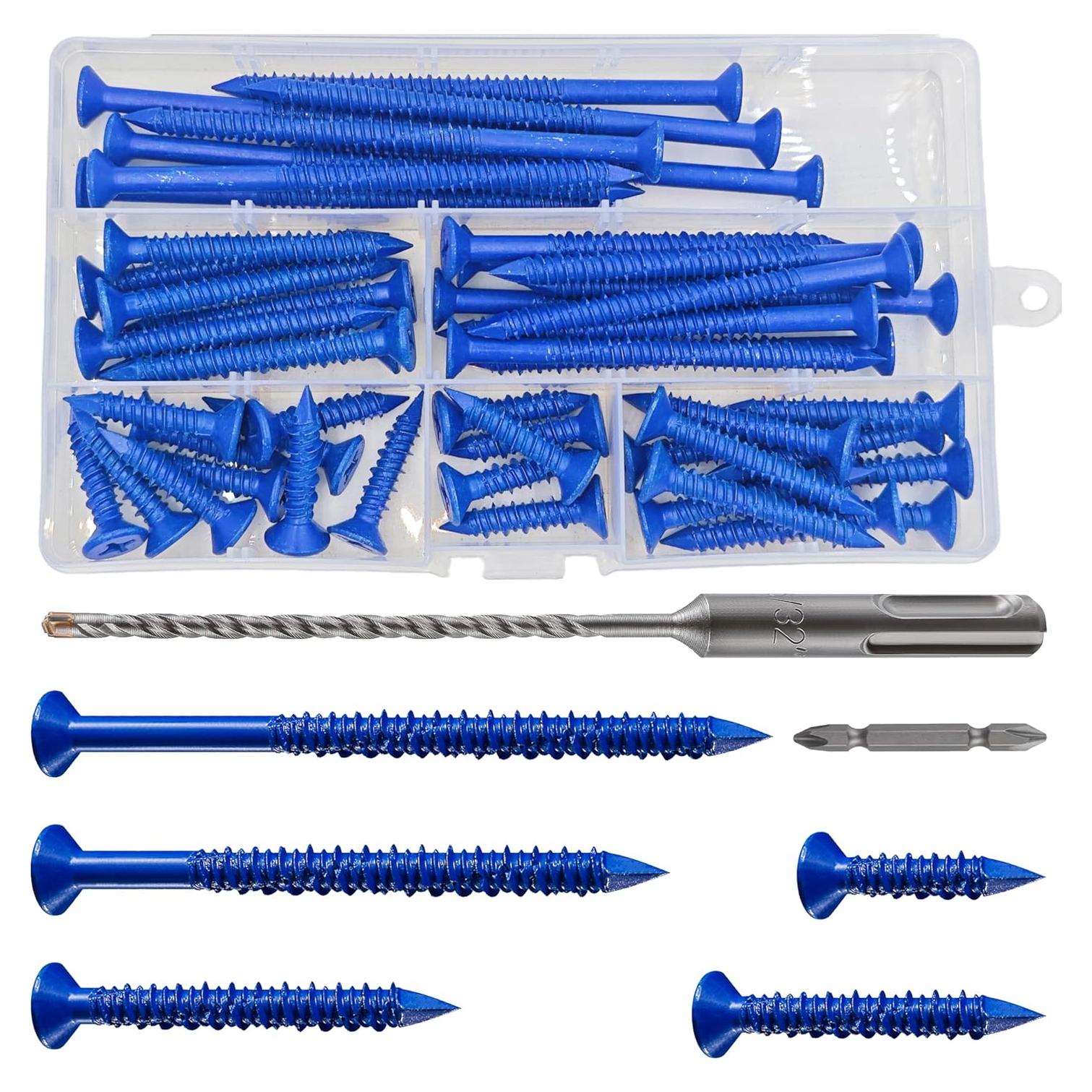 Kit de Tornillos de Concreto Wensilon 49 Pcs 1/4" Azul
