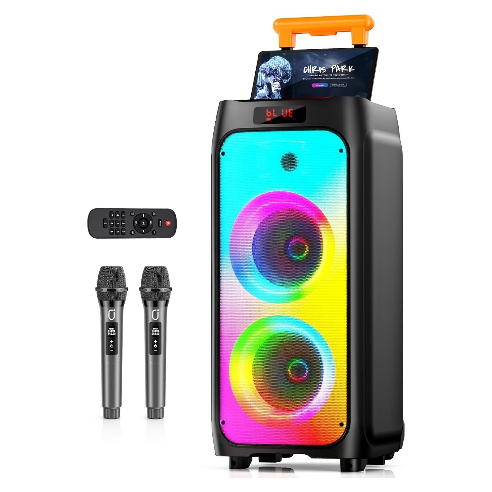 Máquina de Karaoke HWWR T8 con 2 Micrófonos Inalámbricos