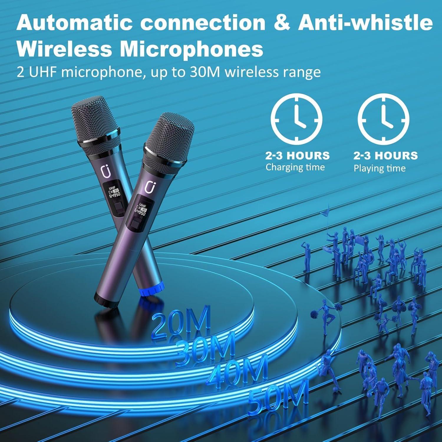 Máquina de Karaoke HWWR T8 con 2 Micrófonos Inalámbricos