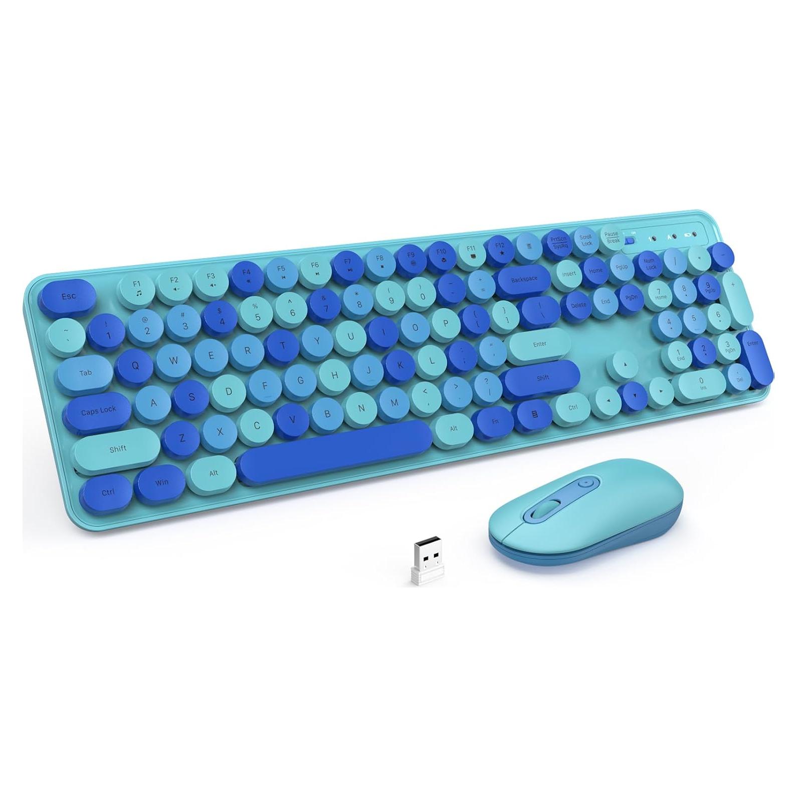 Combo Teclado y Ratón Inalámbricos LIZRROT Azul Silencioso