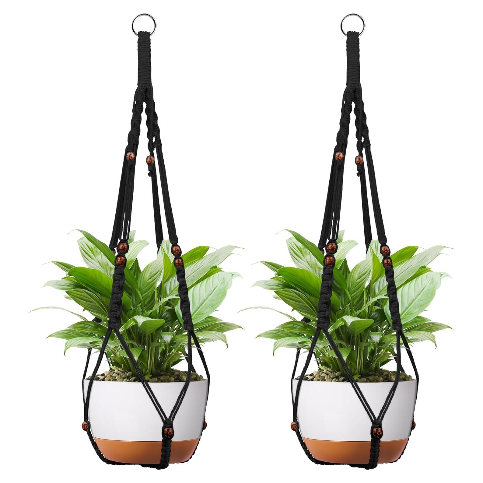 Colgador de Plantas de Macramé IDEEEPAN Negro Juego de 2