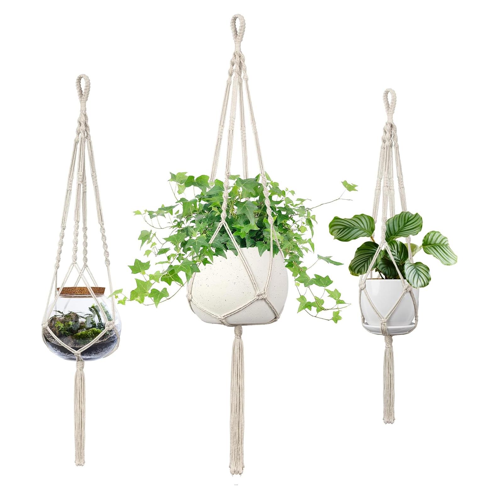 Colgador de Plantas de Macramé IDEEEPAN Set de 3 Tamaños 86-117 cm