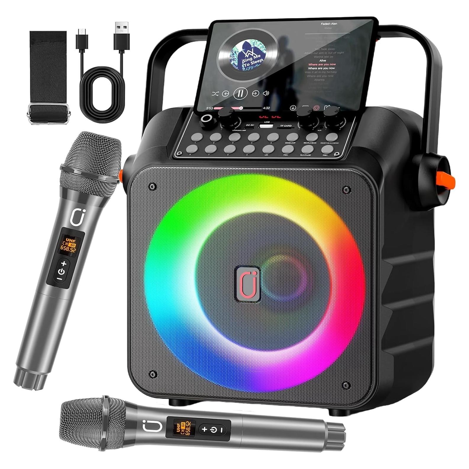 Máquina de Karaoke HWWR T21-T con 2 Micrófonos Inalámbricos