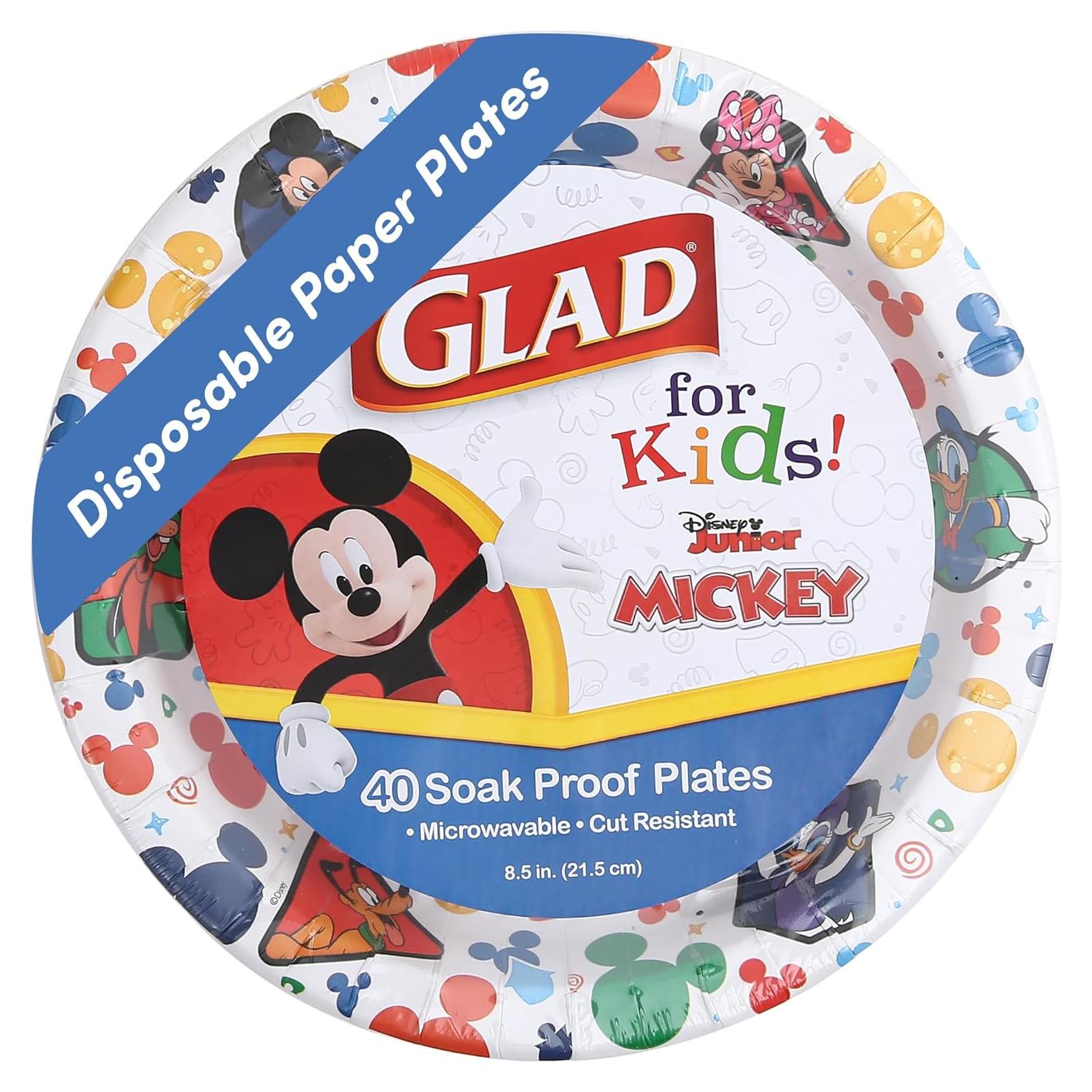 Platos de Papel Desechables Glad Disney Mickey 21.6 cm - 40 Unidades
