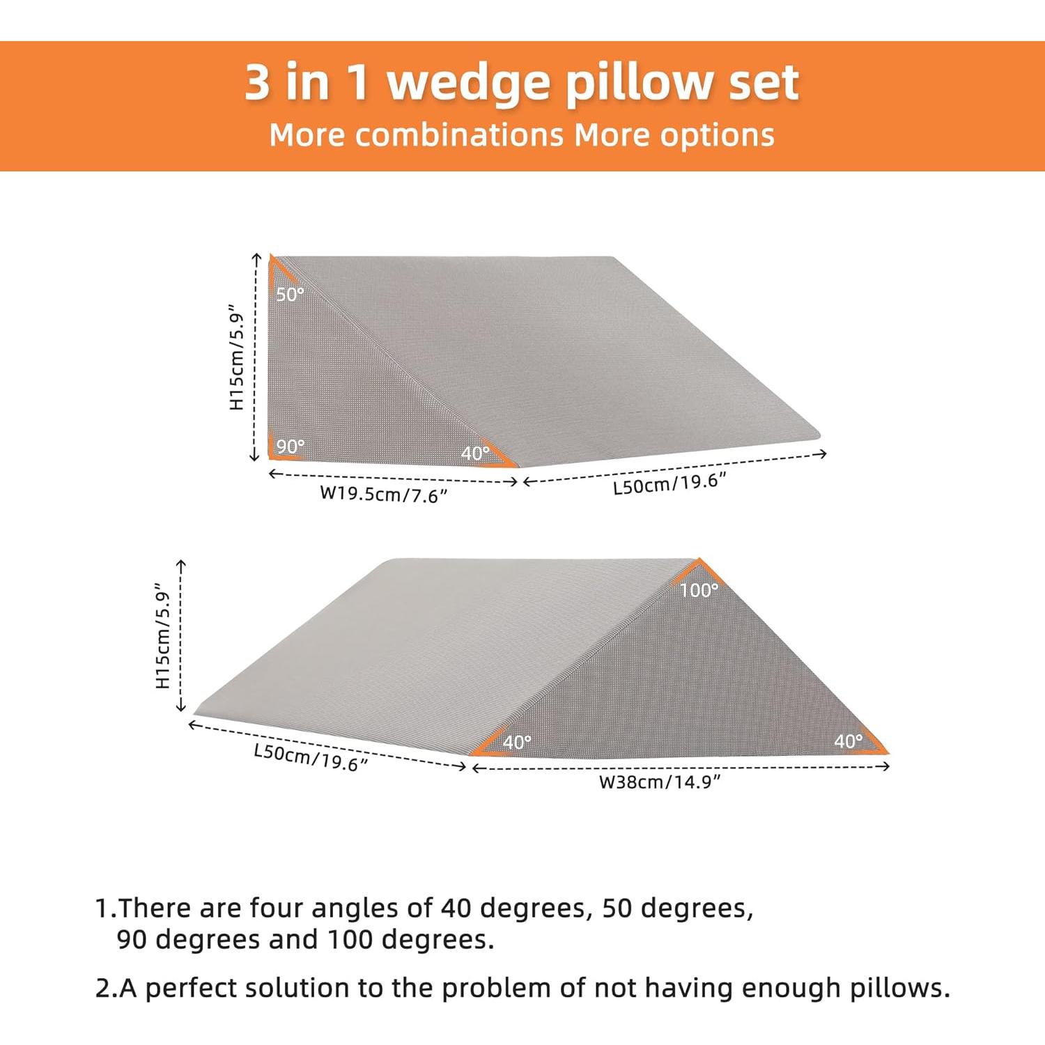 Cuñas y Posicionadores de Cama Fanwer - 3 Almohadas 40° 50° 90°