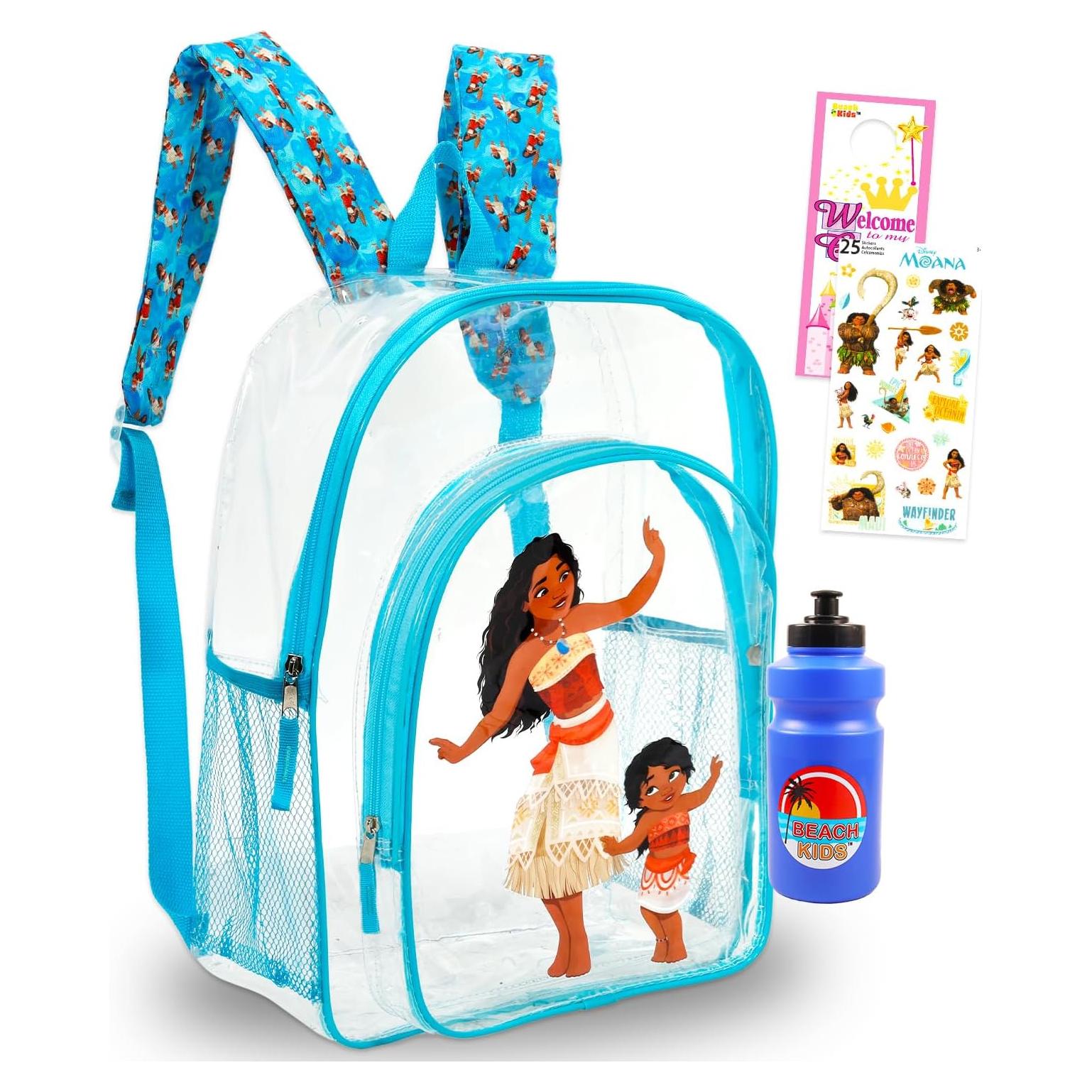 Mochila Escolar Transparente Disney Moana 40.6 cm + Botella
