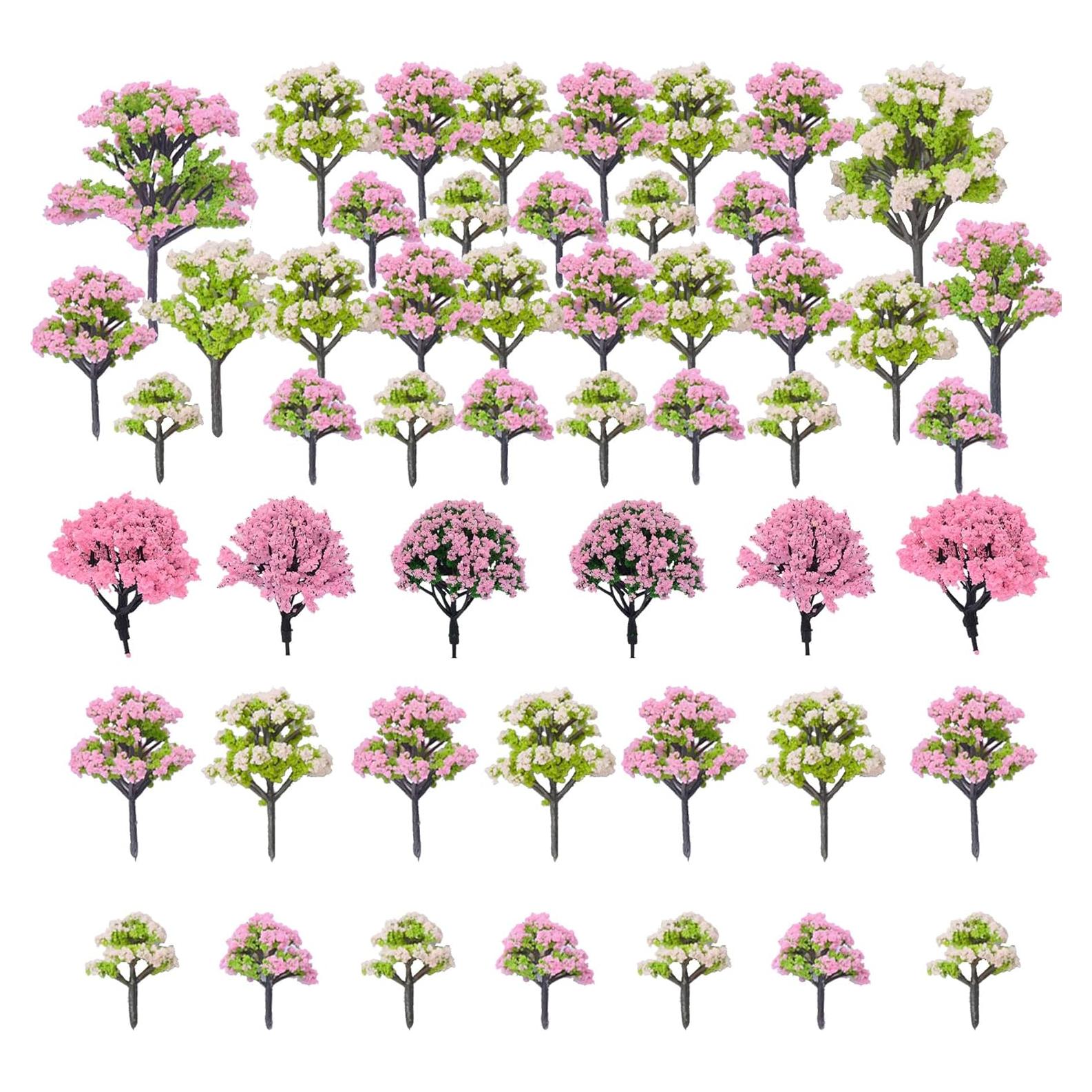 Woohome 50 Árboles Miniatura Rosados para Modelos de Tren 4-10 cm