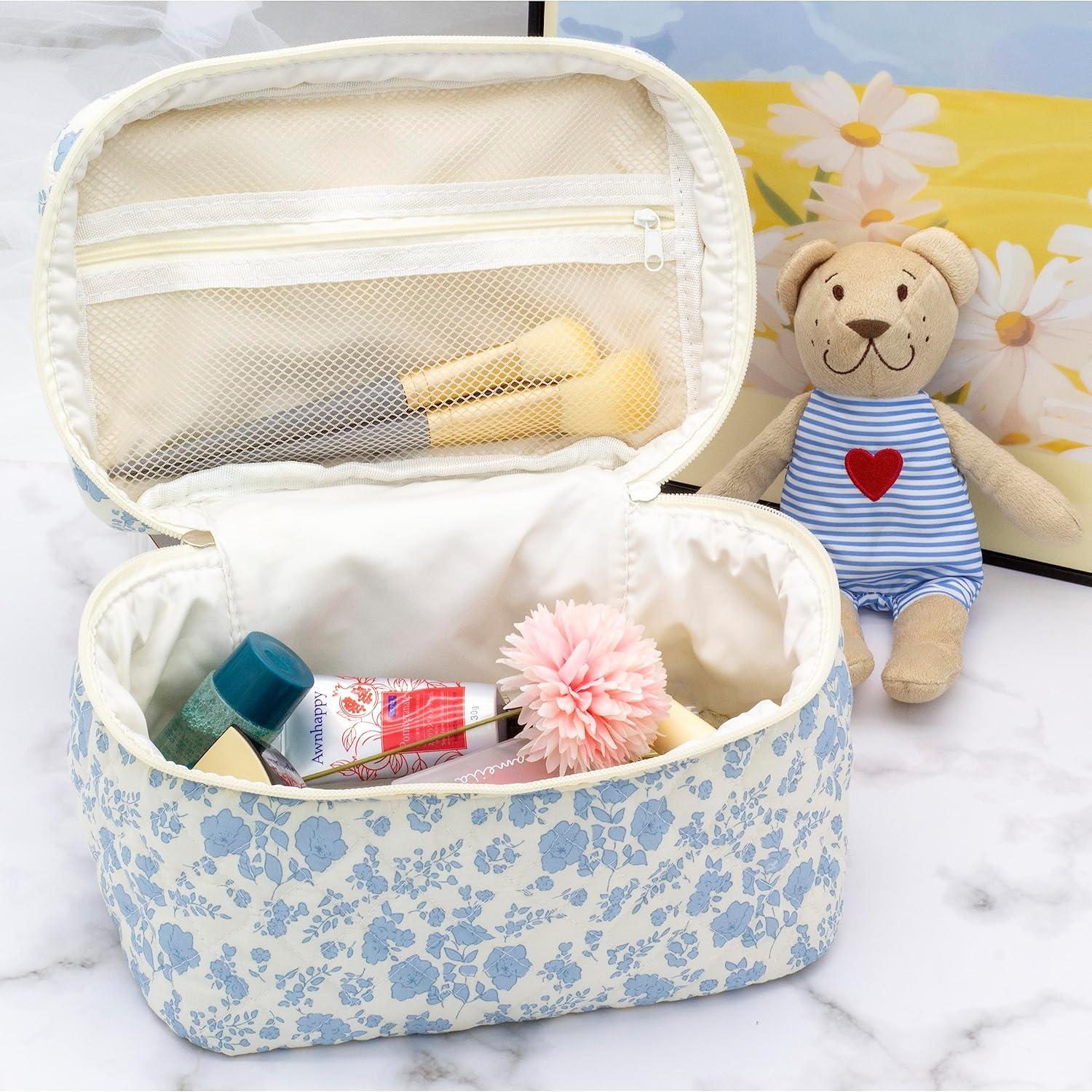 Juego de 3 Bolsas de Maquillaje Acolchadas PAZIMIIK - Flor Azul