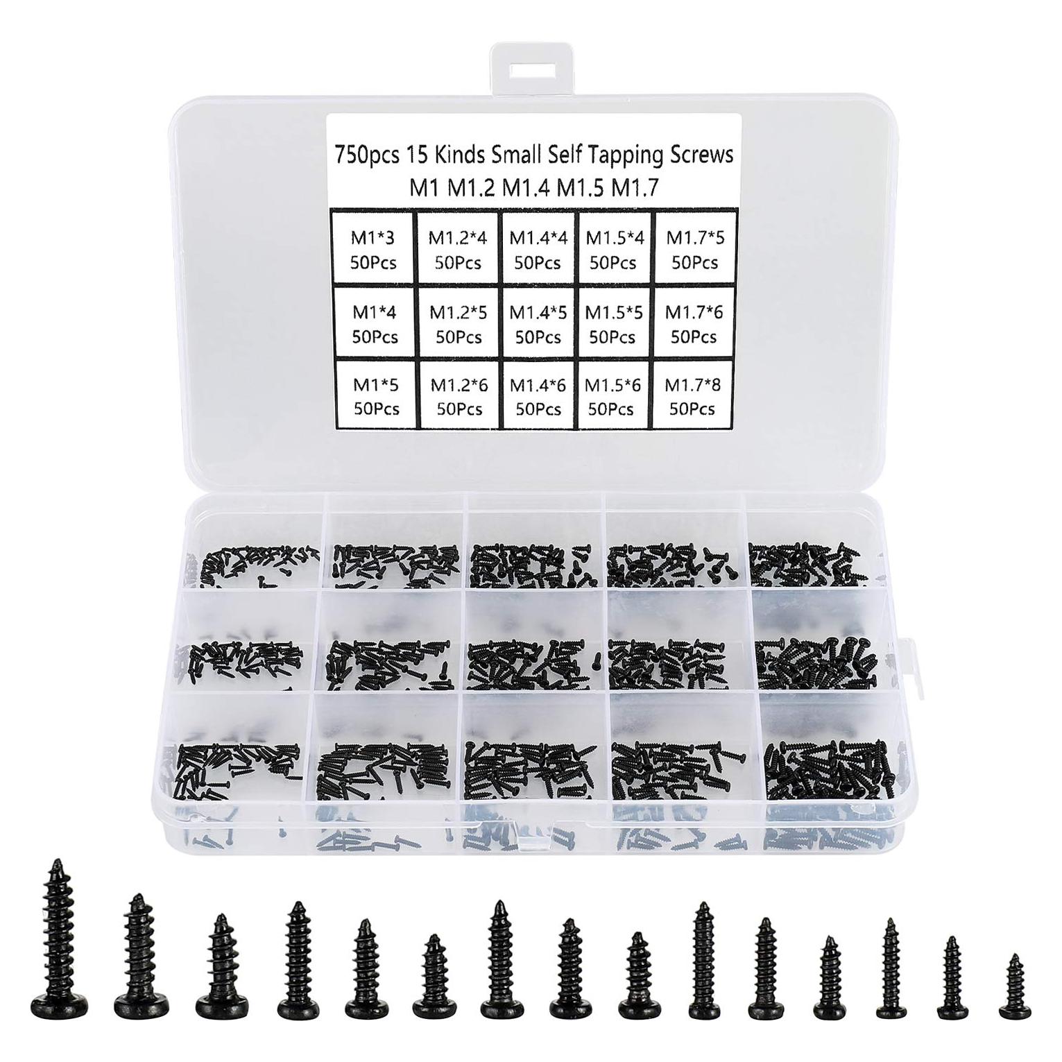 Kit de 750 Tornillos Pequeños M1-M1.7 HanTof Acero al Carbono