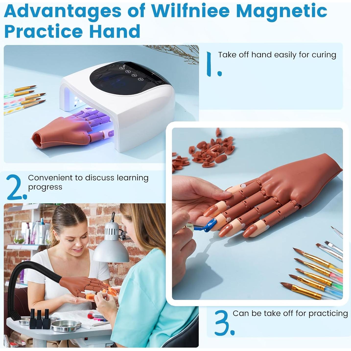 Mano de Práctica Magnética Wilfniee con 200 Consejos de Uñas