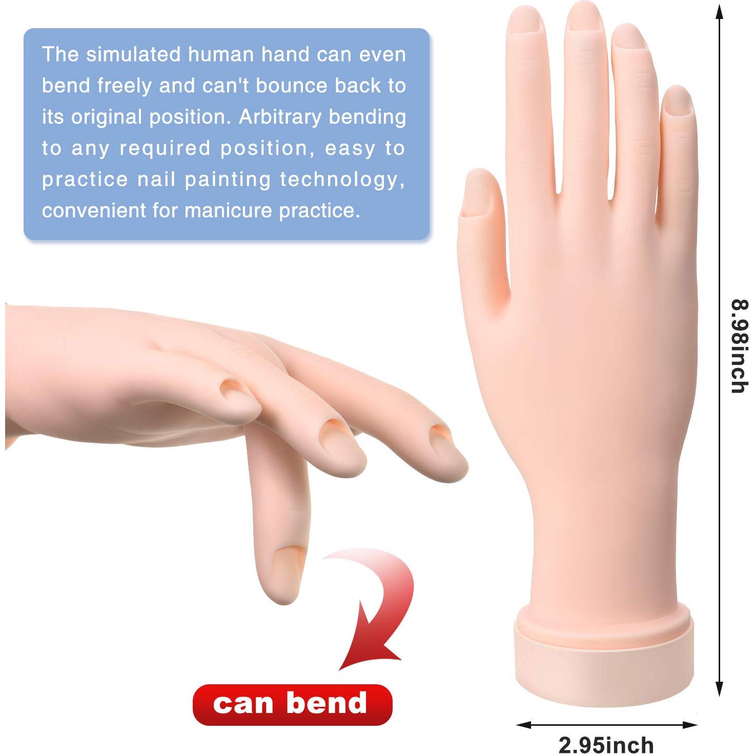 Mano de Práctica de Silicona Flexible BBTO + 500 Uñas Falsas