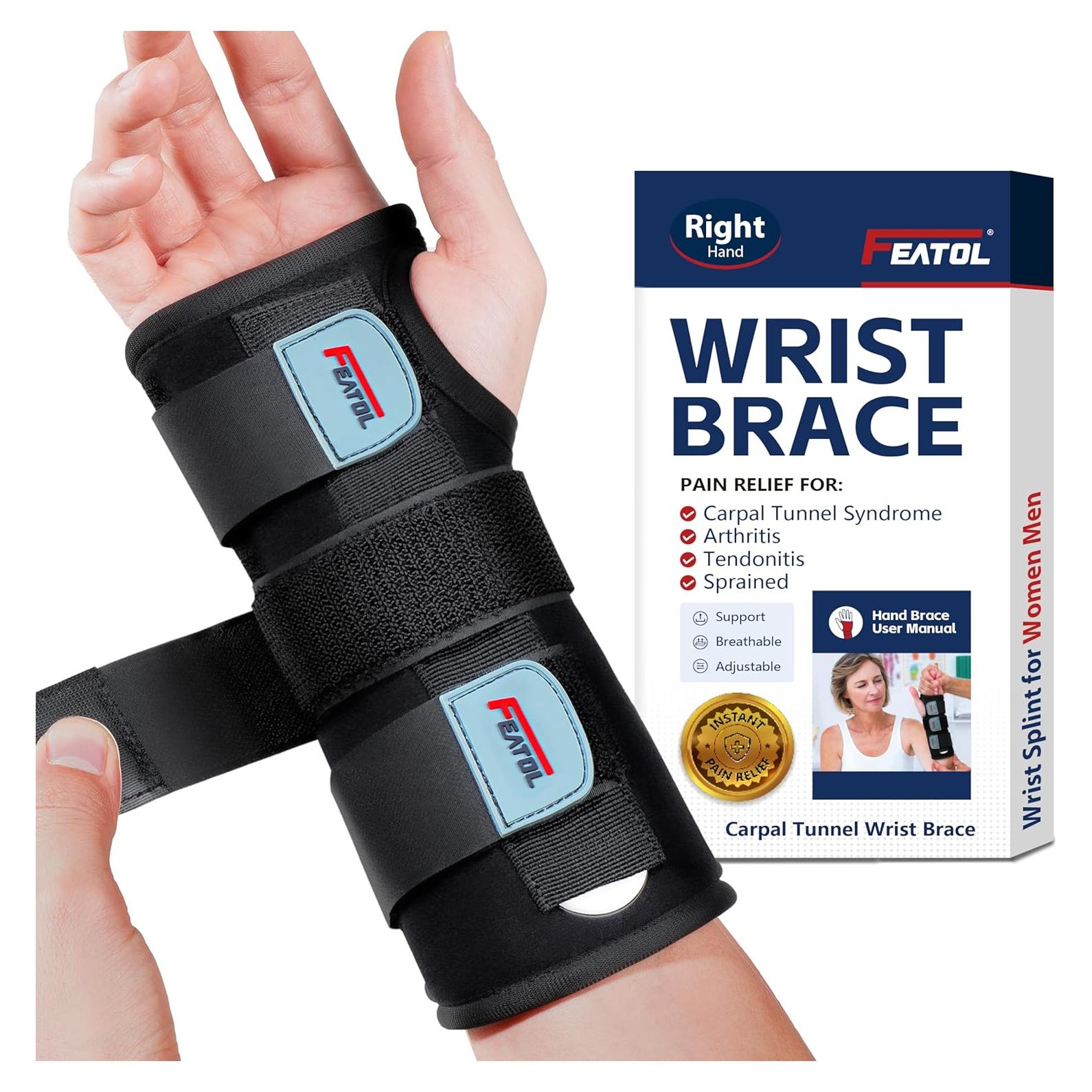 Muñequera FEATOL para Síndrome del Túnel Carpiano - Mano Derecha, Pequeña/Mediana