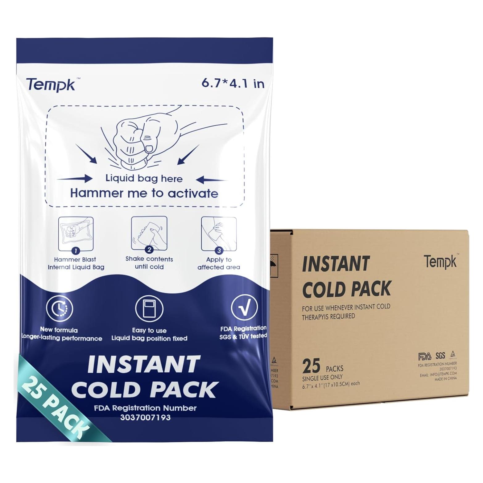 25 Paquetes Fríos Instantáneos Tempk - Compresas Desechables para Lesiones