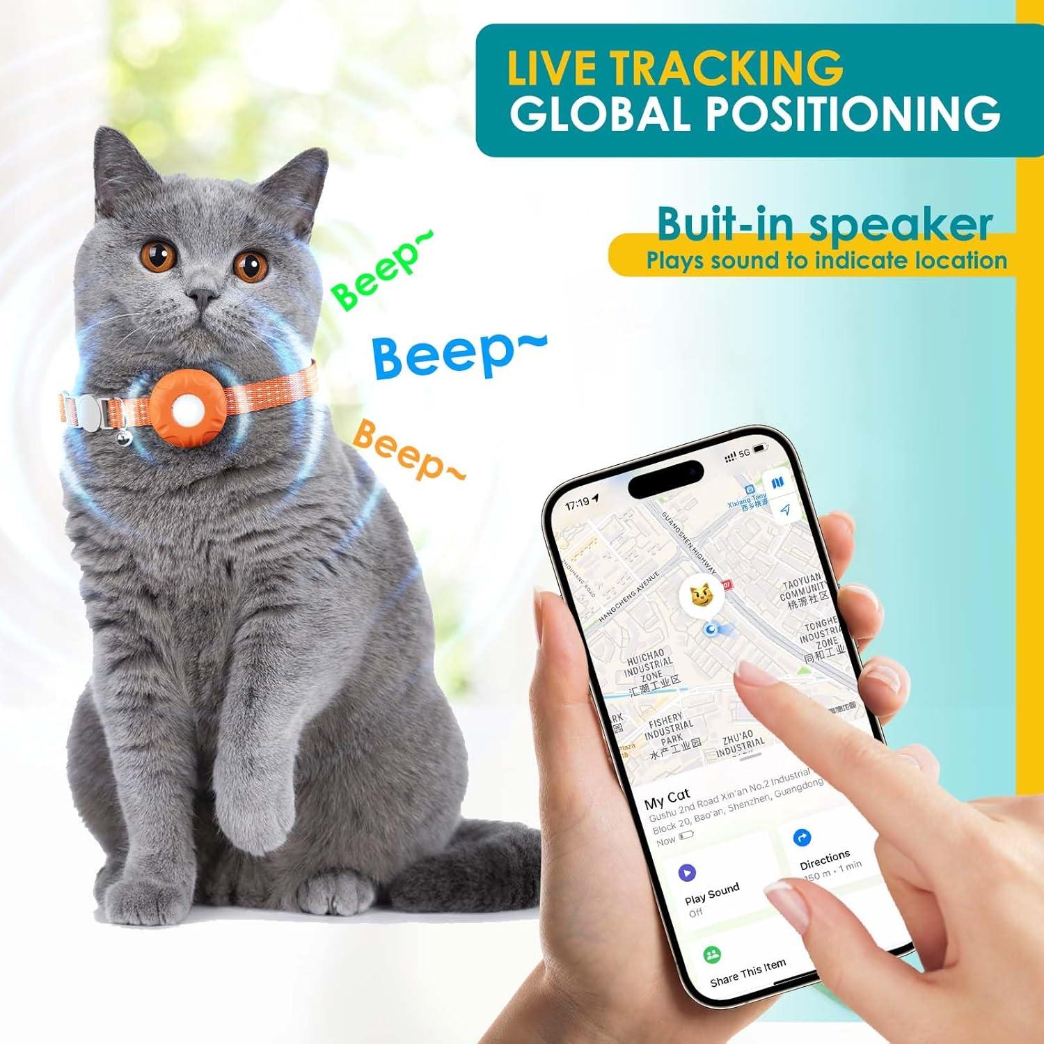 Rastreador GPS para Gatos ZFSJTAG, Collar Naranja Impermeable