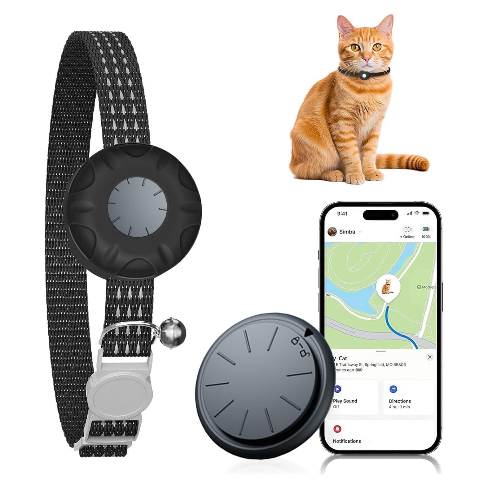 Rastreador GPS para Gatos HONGTOP, Collar Negro, Sin Cuota Mensual