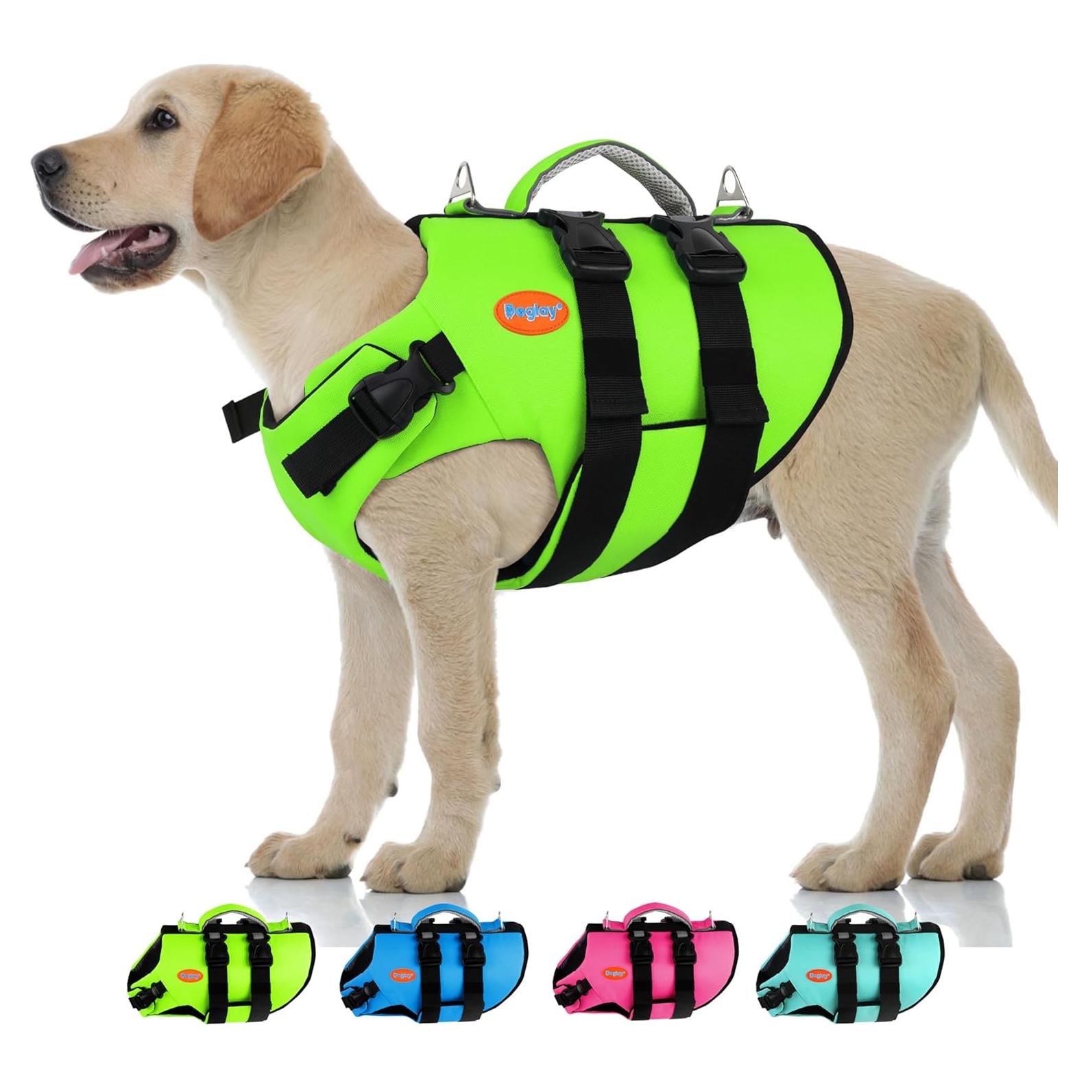 Chaleco Salvavidas para Perros Doglay Mediano Verde Fluorescente