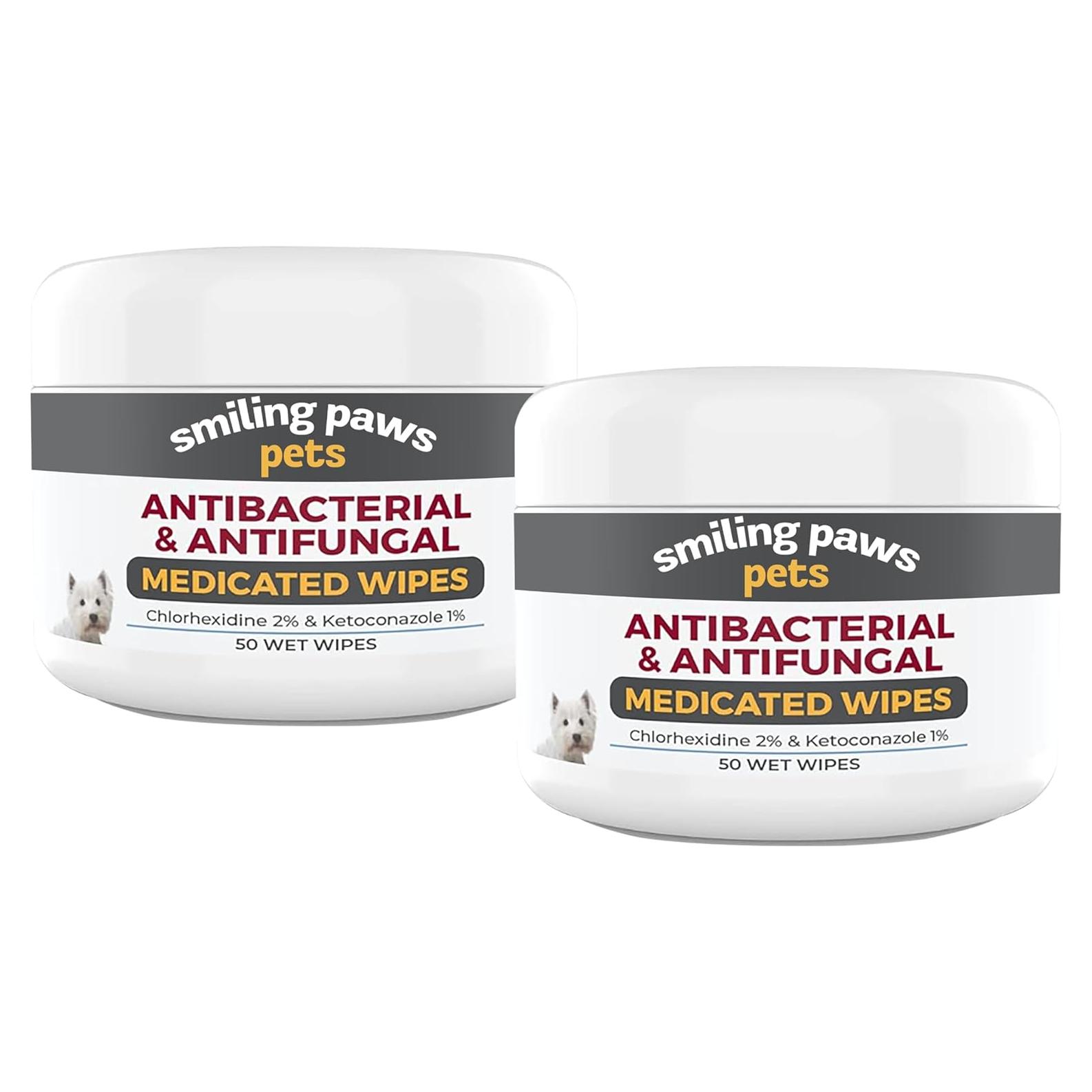 Toallitas Antibacterianas y Antifúngicas Smiling Paws Pets - 50 Unidades x 2 - Para Perros y Gatos