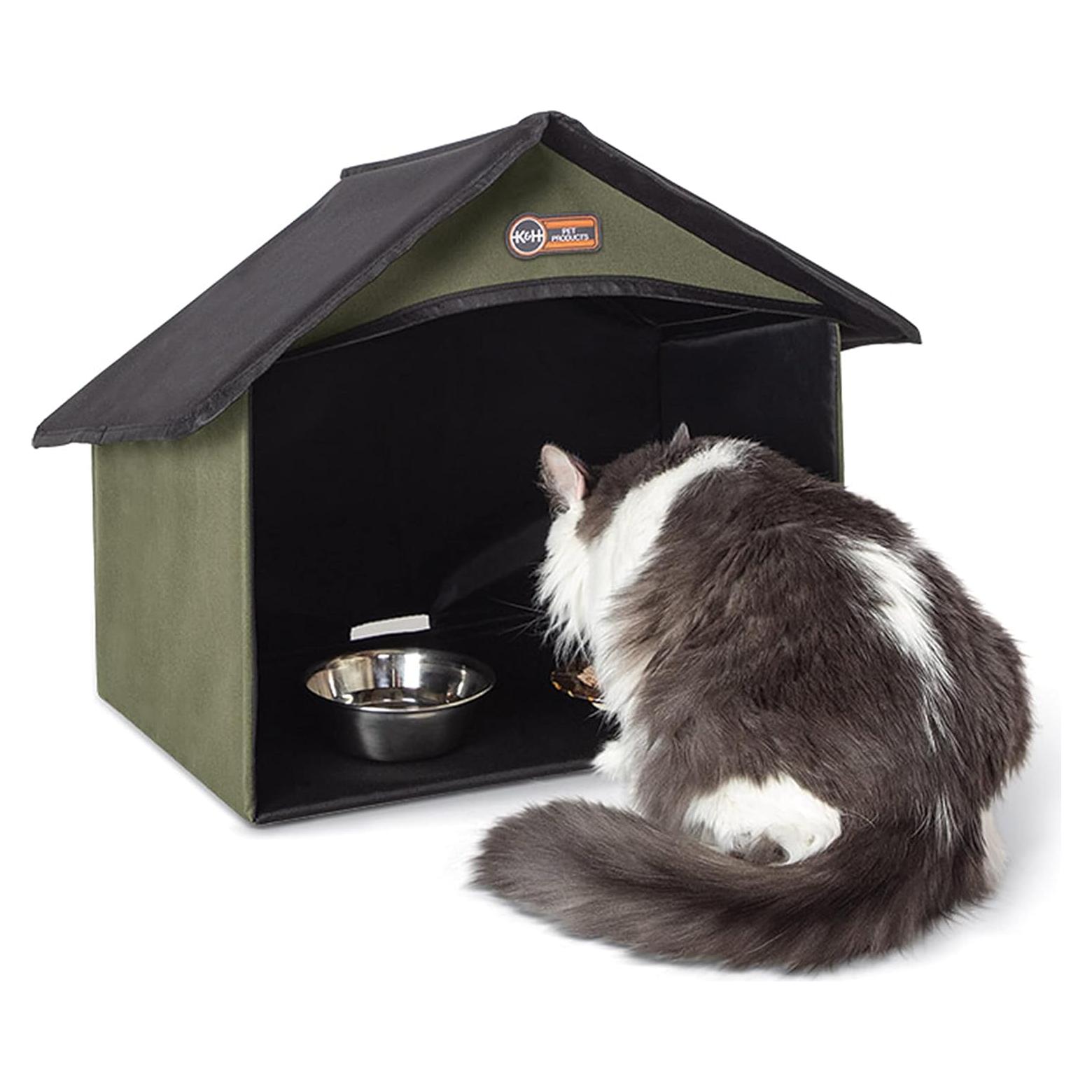Comedor K&H para Gatos al Aire Libre 35.56x50.8cm Oliva