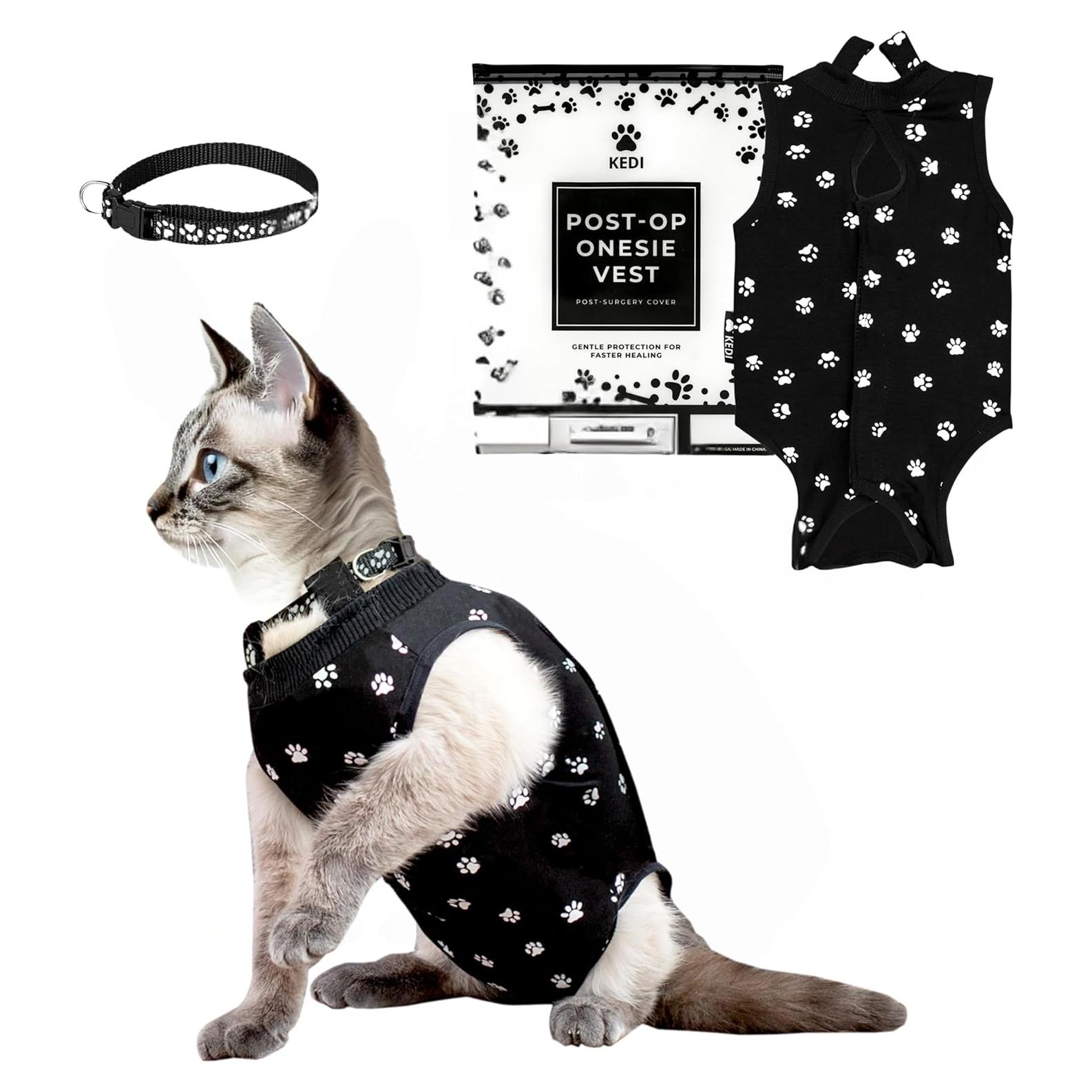 Mono postoperatorio para gatos Kedi Cats negro mediano