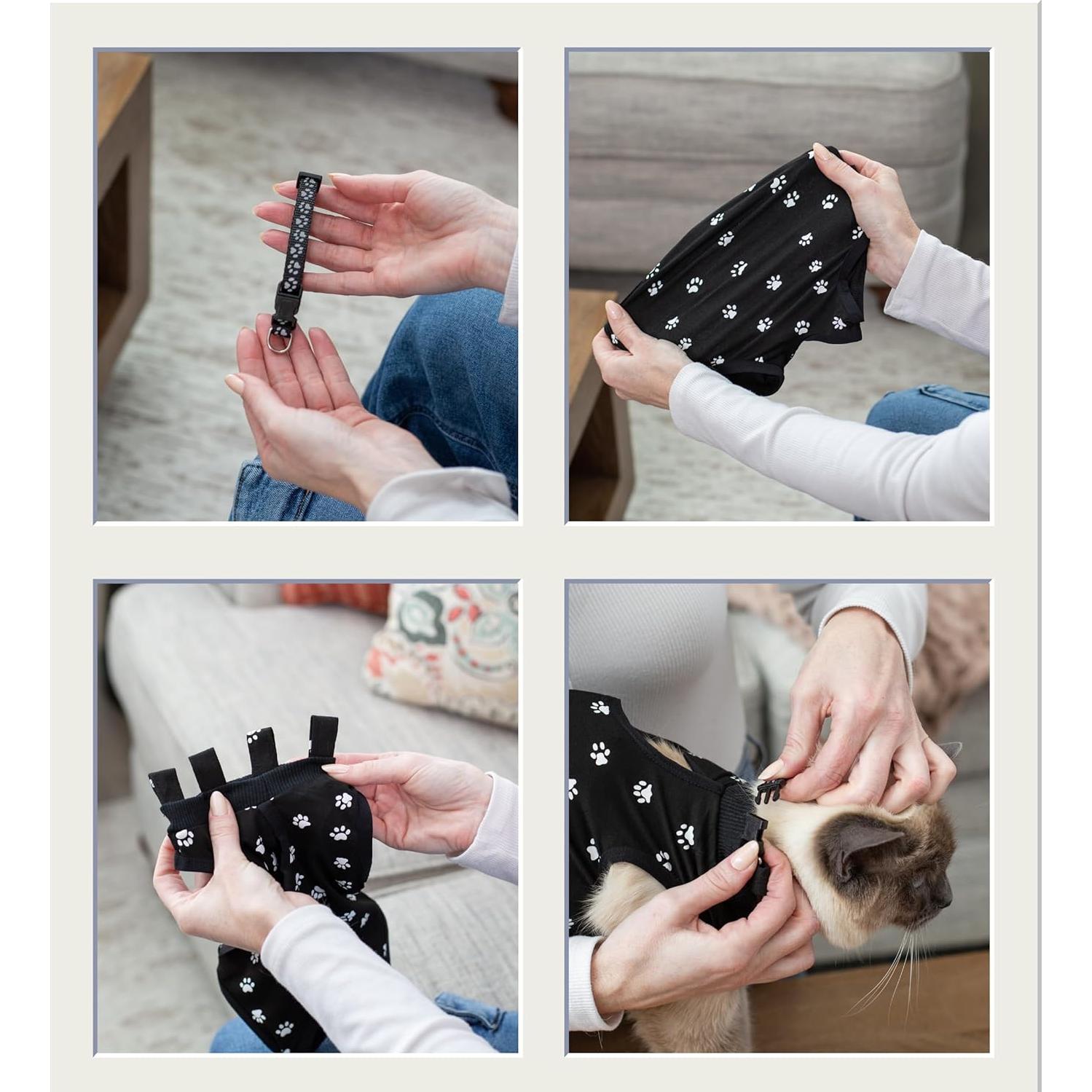 Mono postoperatorio para gatos Kedi Cats negro mediano