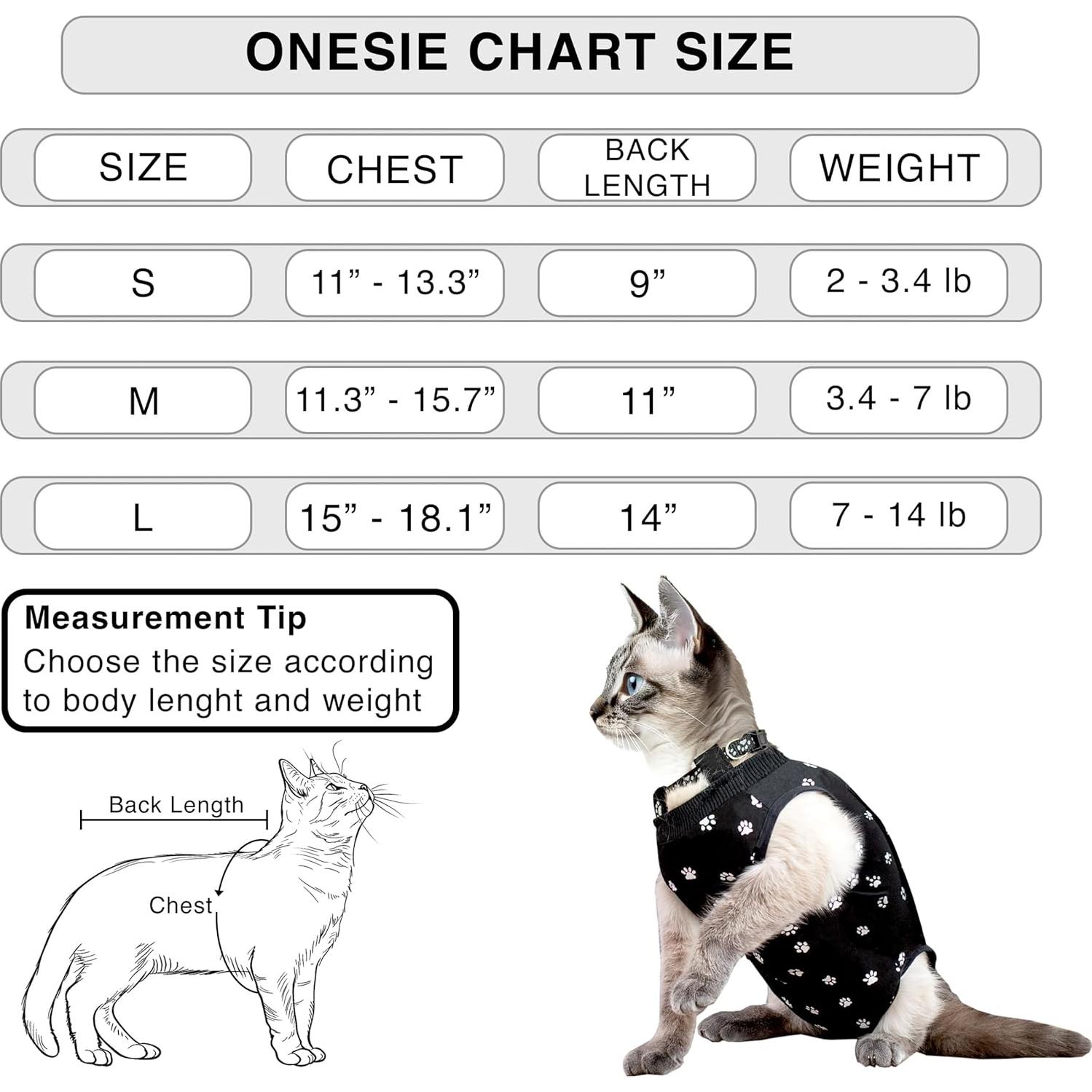 Mono postoperatorio para gatos Kedi Cats negro mediano