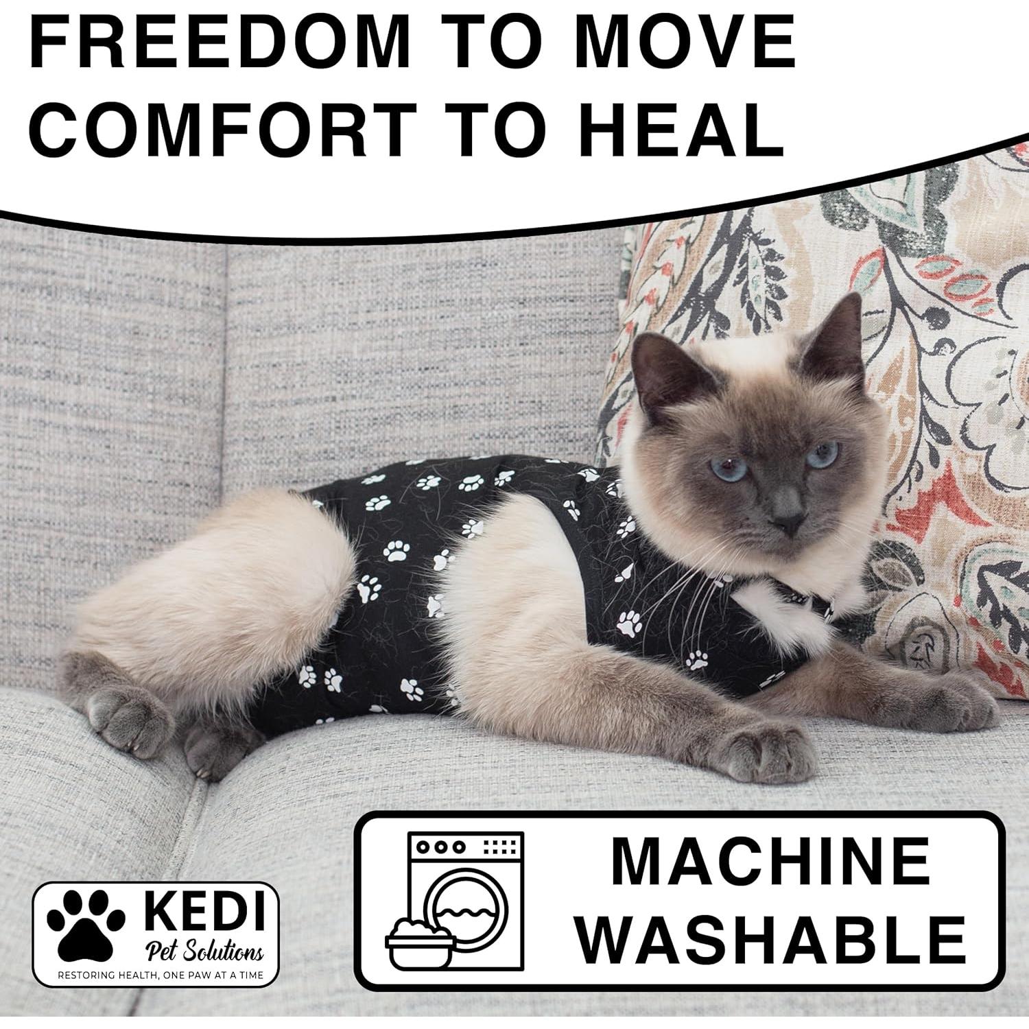 Mono postoperatorio para gatos Kedi Cats negro mediano