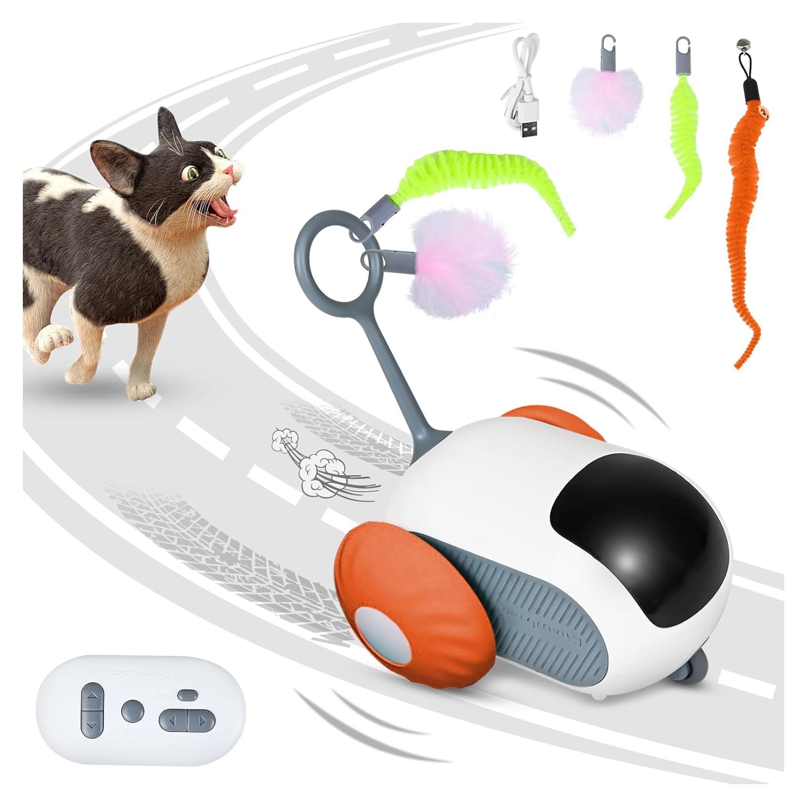 Coche de Juguete Eléctrico para Gatos Teazys Turbo Tail 2.0 Naranja